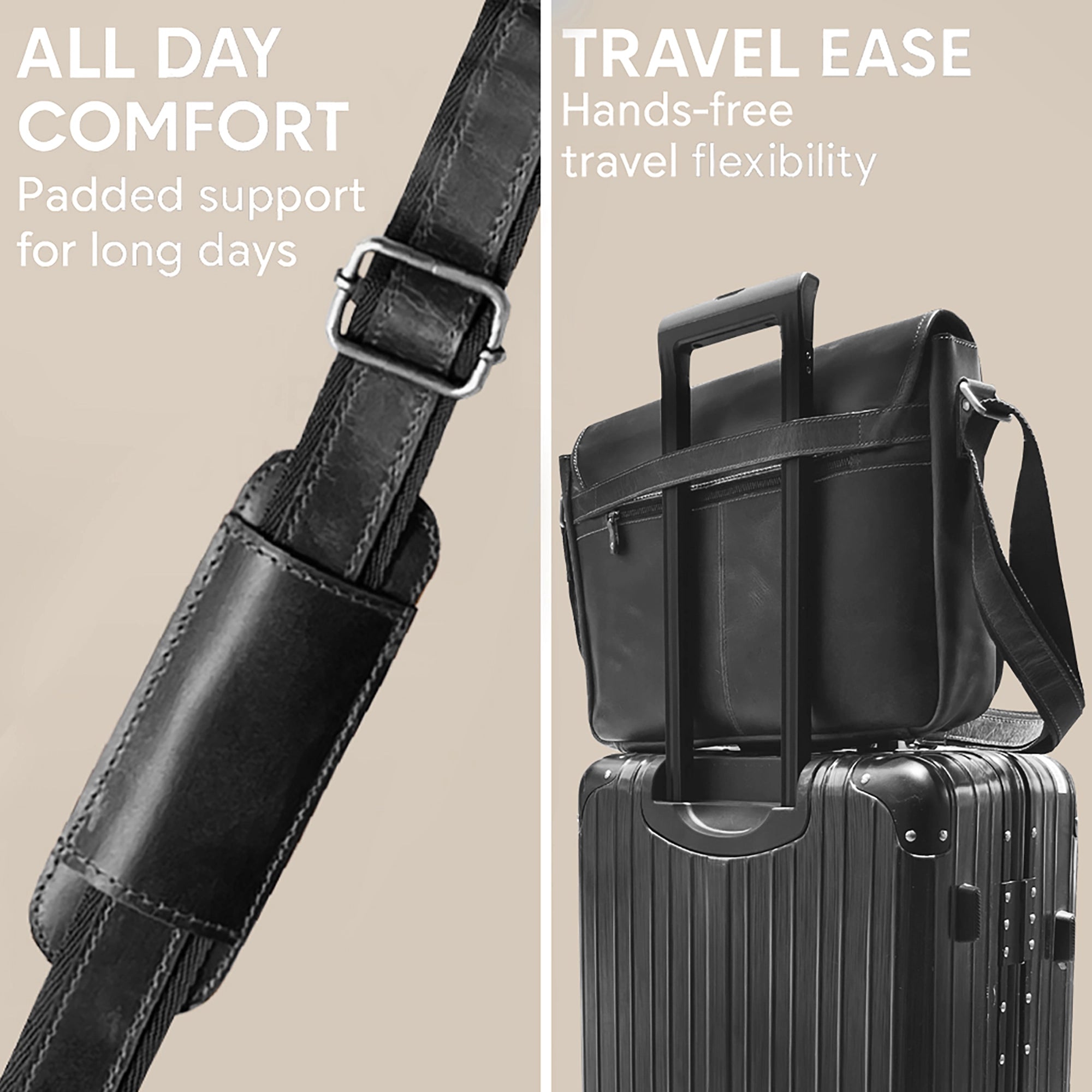 Ranger Buffalo Leather Crossbody Laptop Messenger Bag (Black, 16 inch)