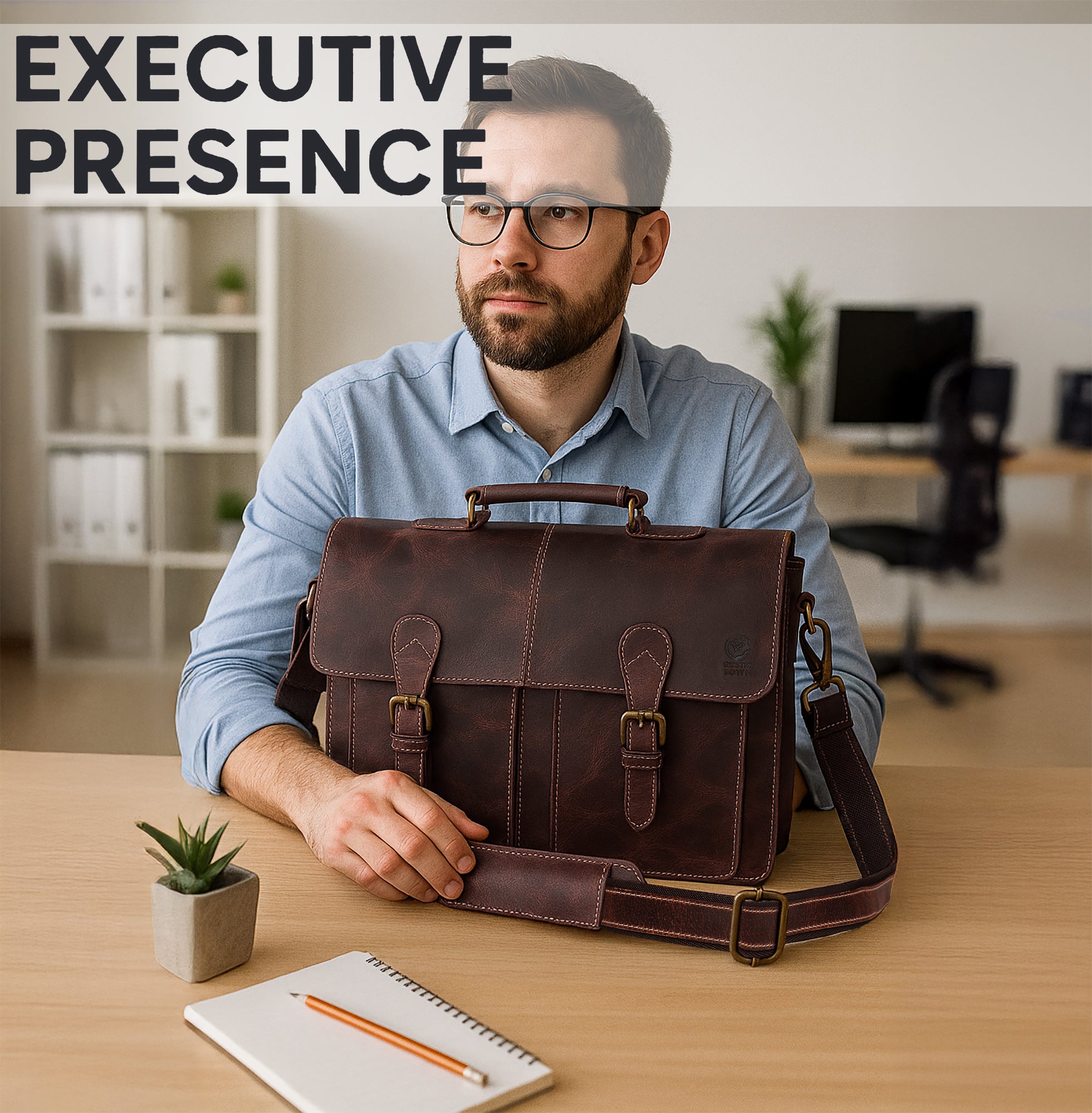 Wayne Premium 16" Leather Satchel Office Laptop Bag (Walnut Brown)