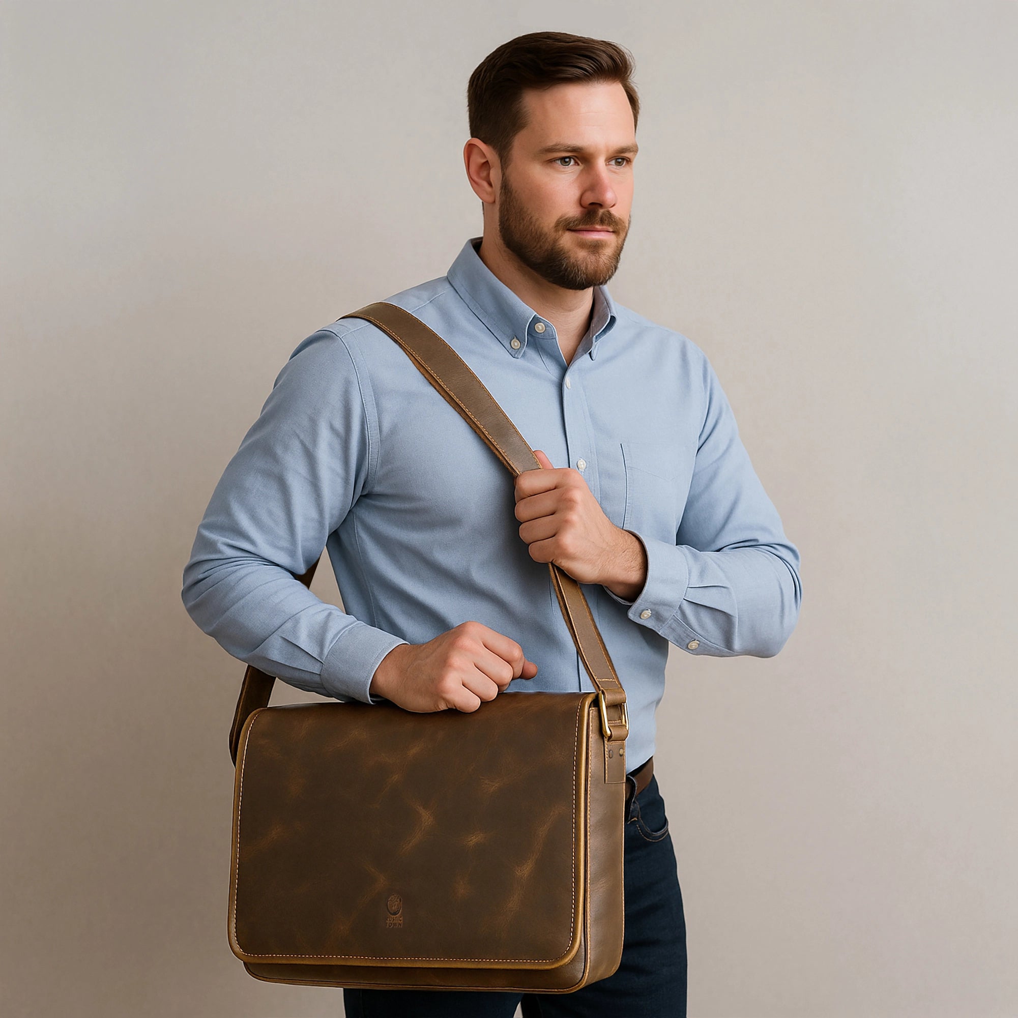 Ranger Buffalo Leather Crossbody Laptop Messenger Bag (Brown, 16 inch)