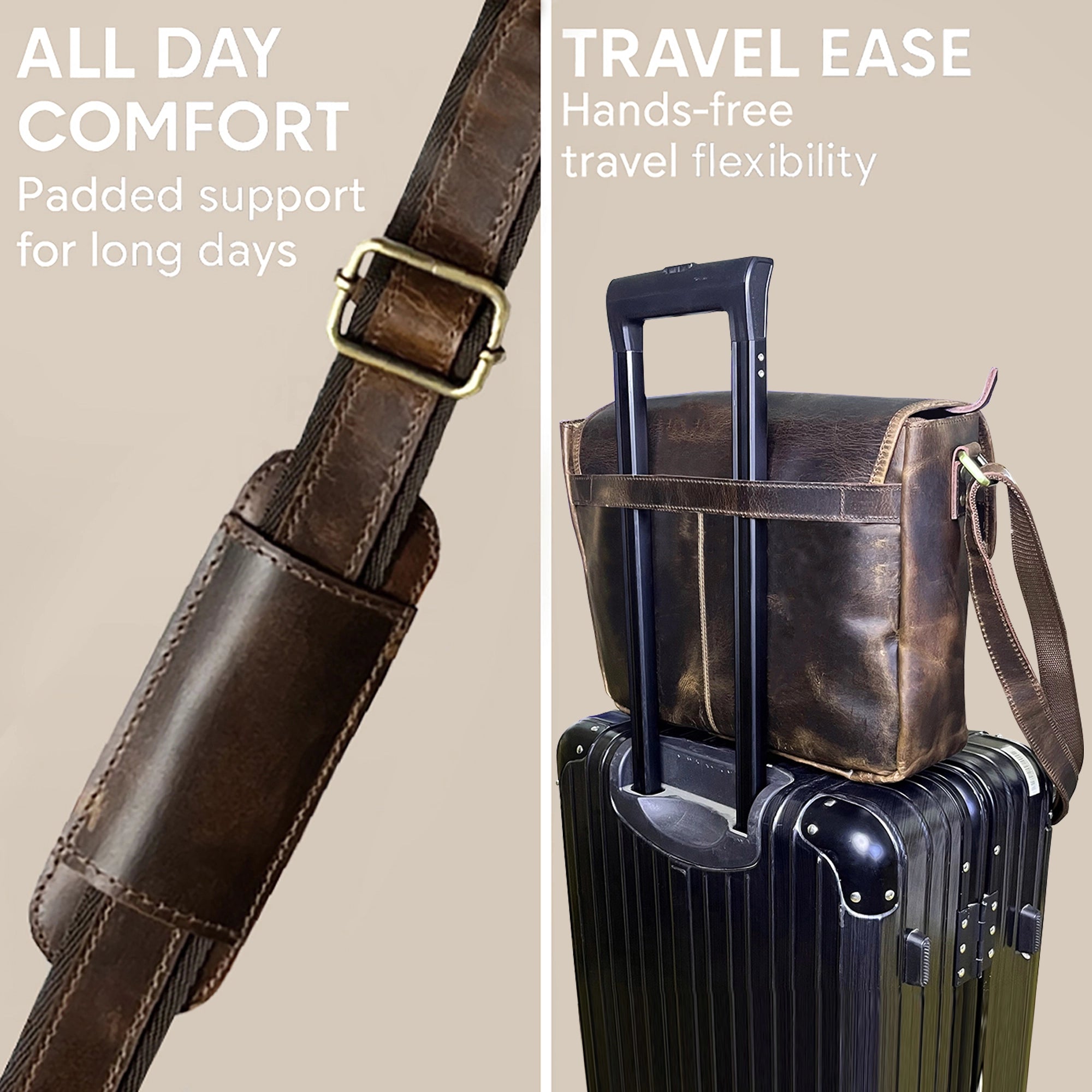 Leather Messenger Bag for Men - Travel Crossbody Laptop Satchel