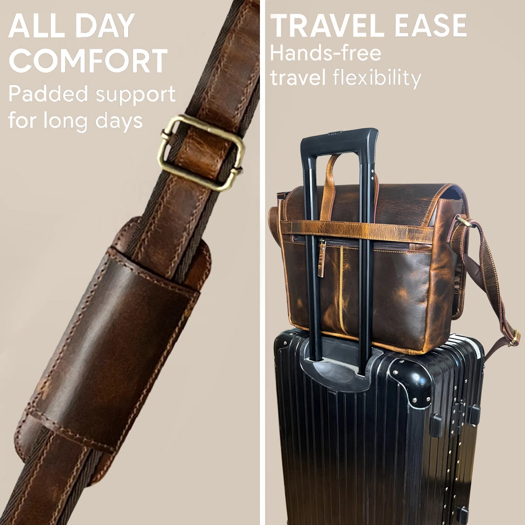 Leather Messenger Bag for Men – Laptop Satchel for Office & Travel