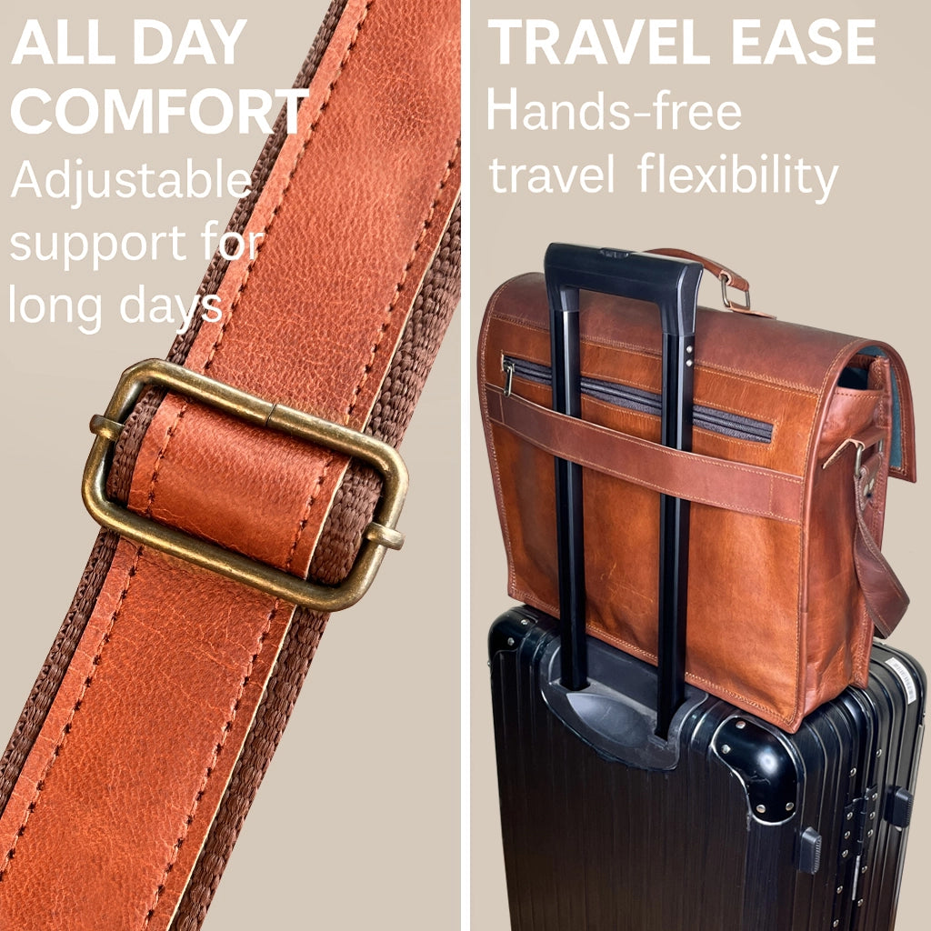 Beast 16" Leather Briefcase Classic Laptop Messenger Bag