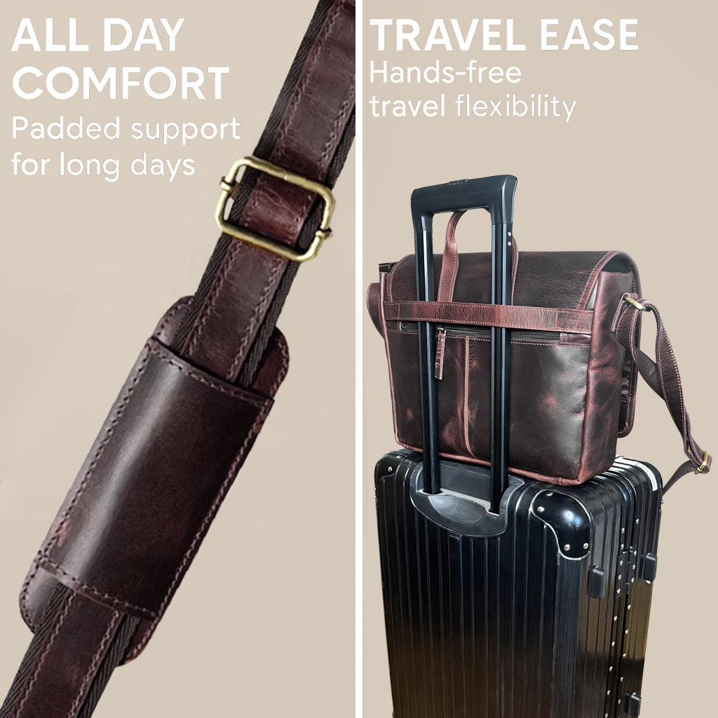 Leather Laptop Messenger Bag – Office Satchel Travel Crossbody for Men