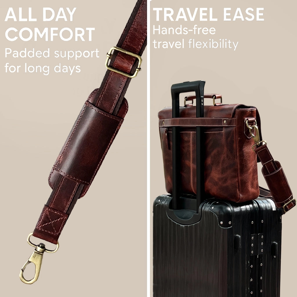 Predator 16" Leather Satchel Laptop Briefcase Bag (Walnut Brown)