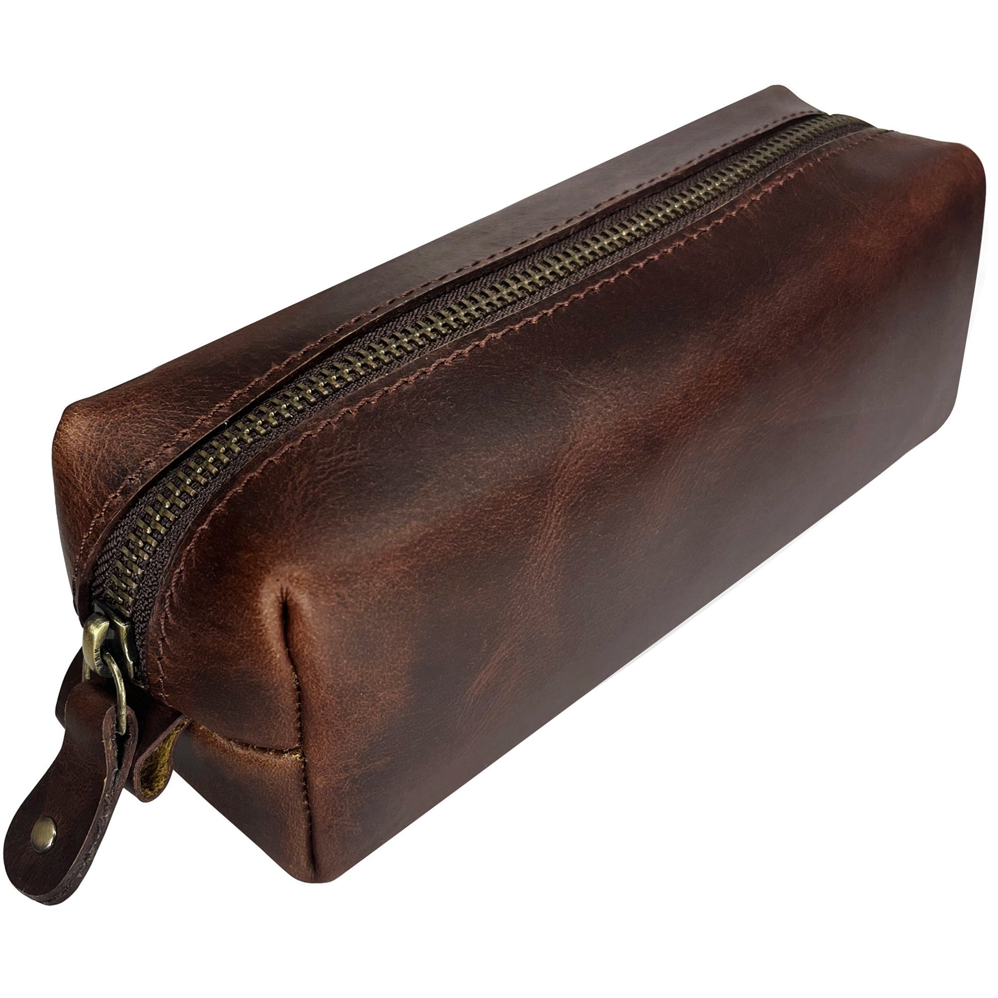 Leather Pencil Case - Handcrafted Premium Zippered Pen Pouch (Walnut Brown)