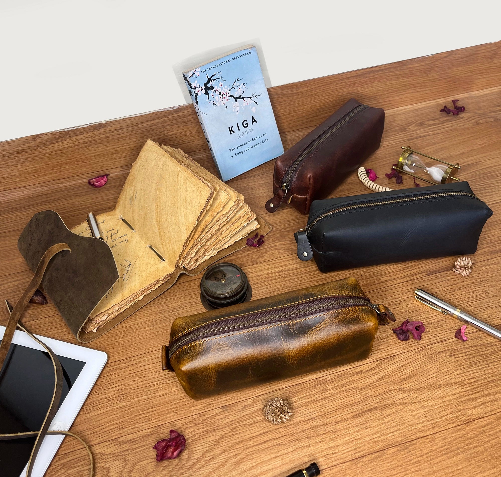 Leather Pencil Case - Handcrafted Premium Zippered Pen Pouch (Walnut Brown)