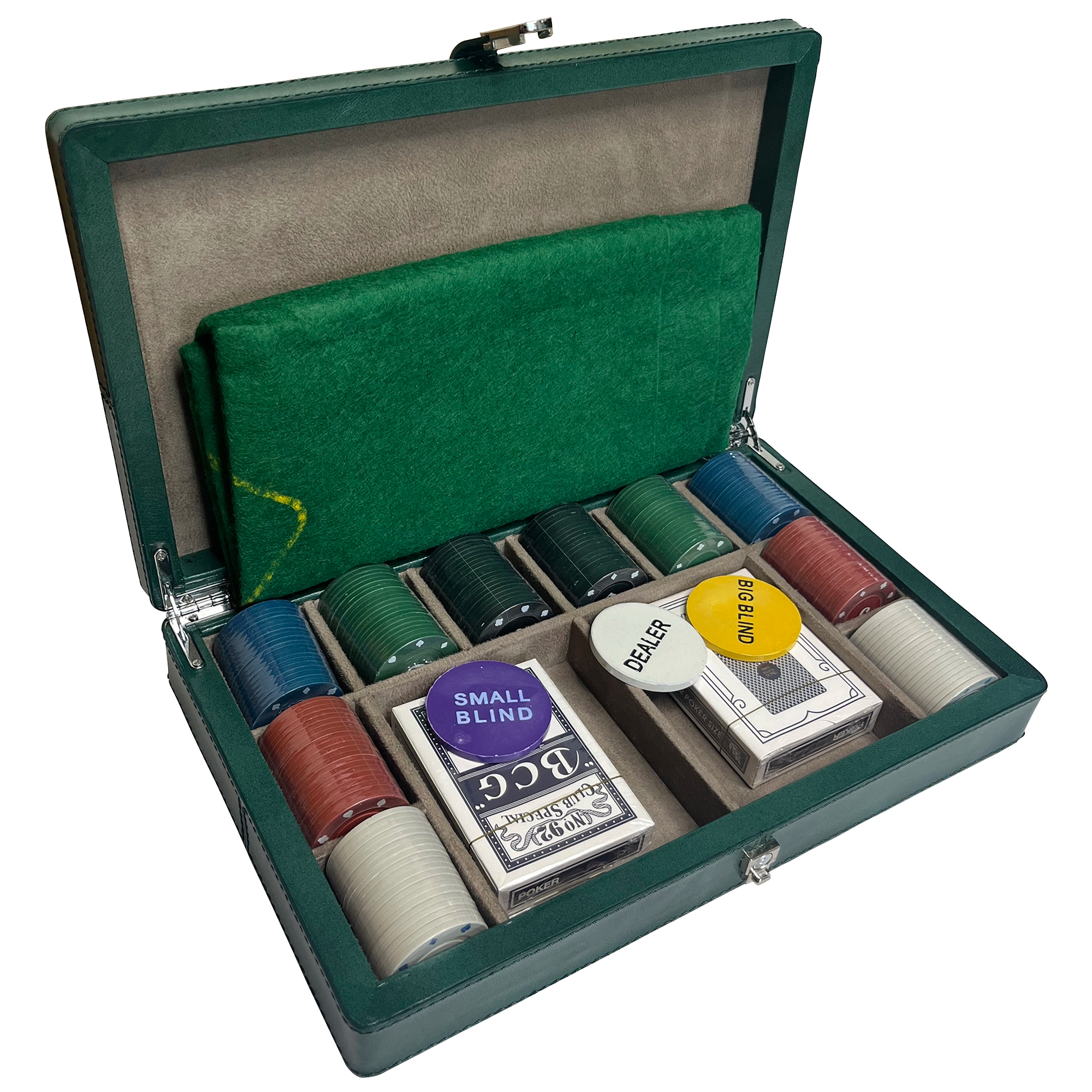 Full-Grain Leather Poker Chip Set | Complete Luxury Game Night Box (Green)