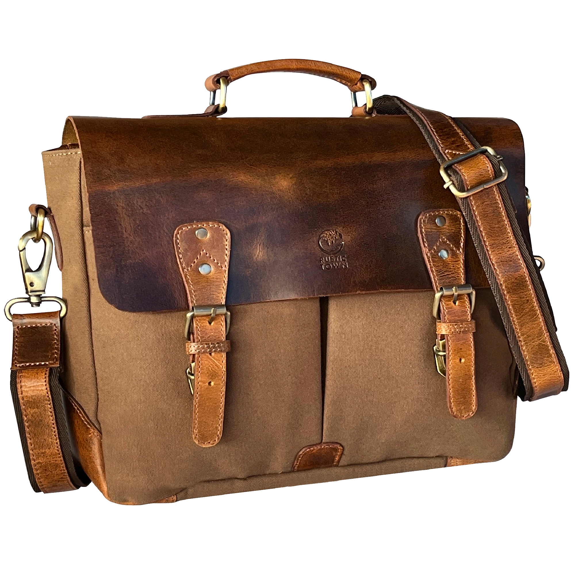 Retro Style Leather Canvas Messenger Bag Briefcase Laptop Bag (Olive Green)