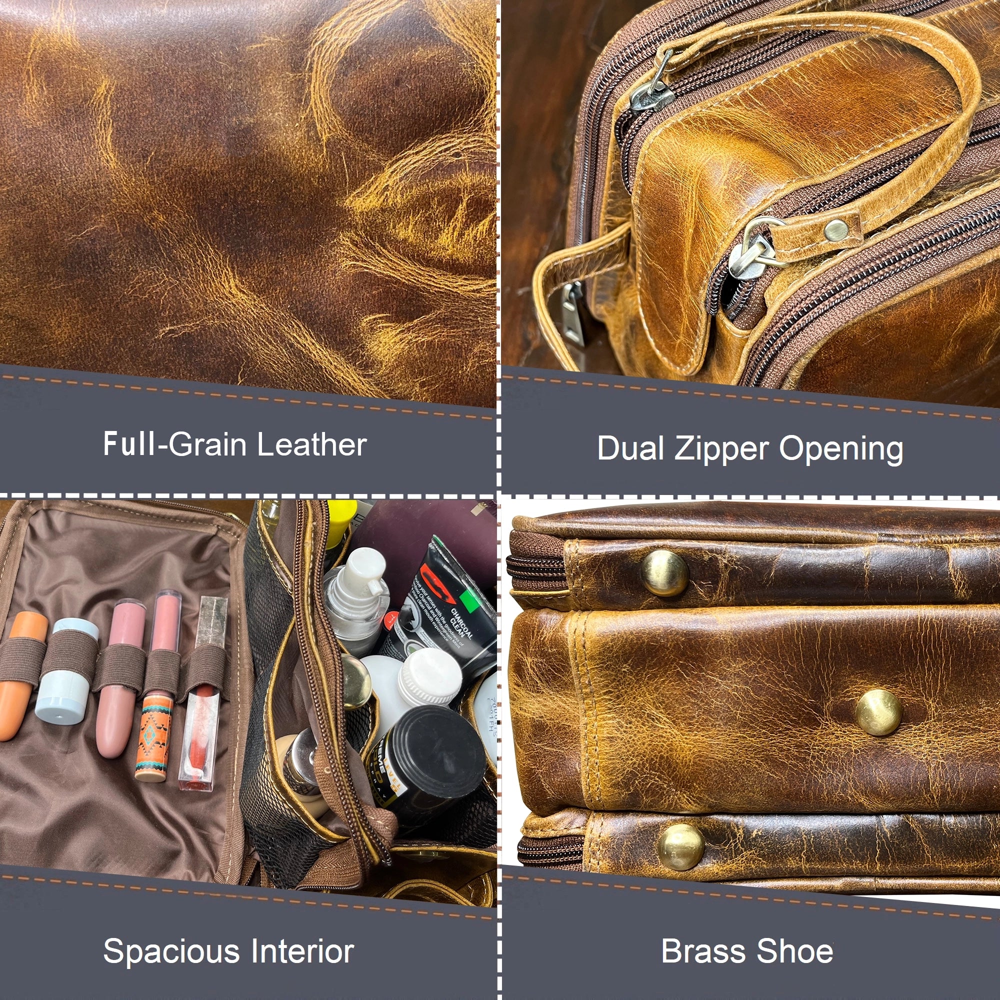 Leather Toiletry Bag for Women Men By Rustic Town