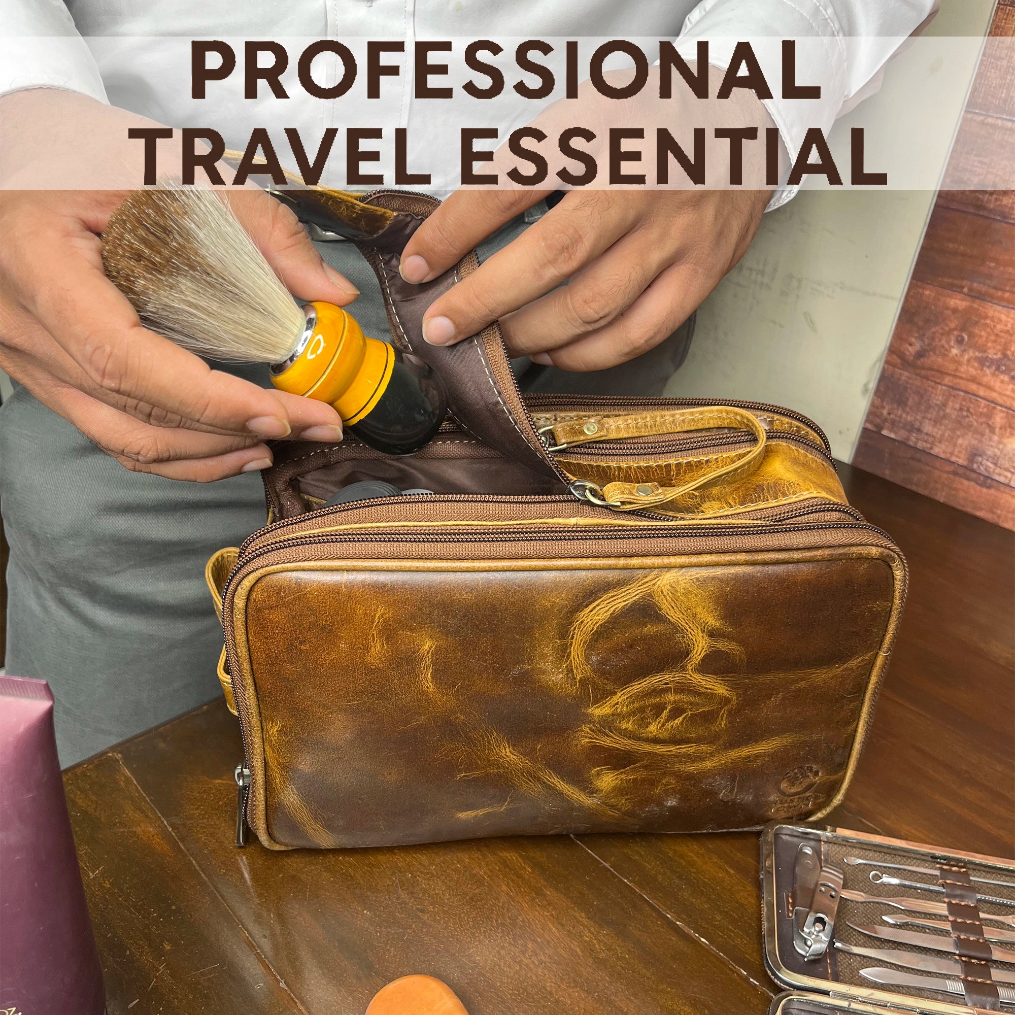 Leather Toiletry Bag for Women Men By Rustic Town