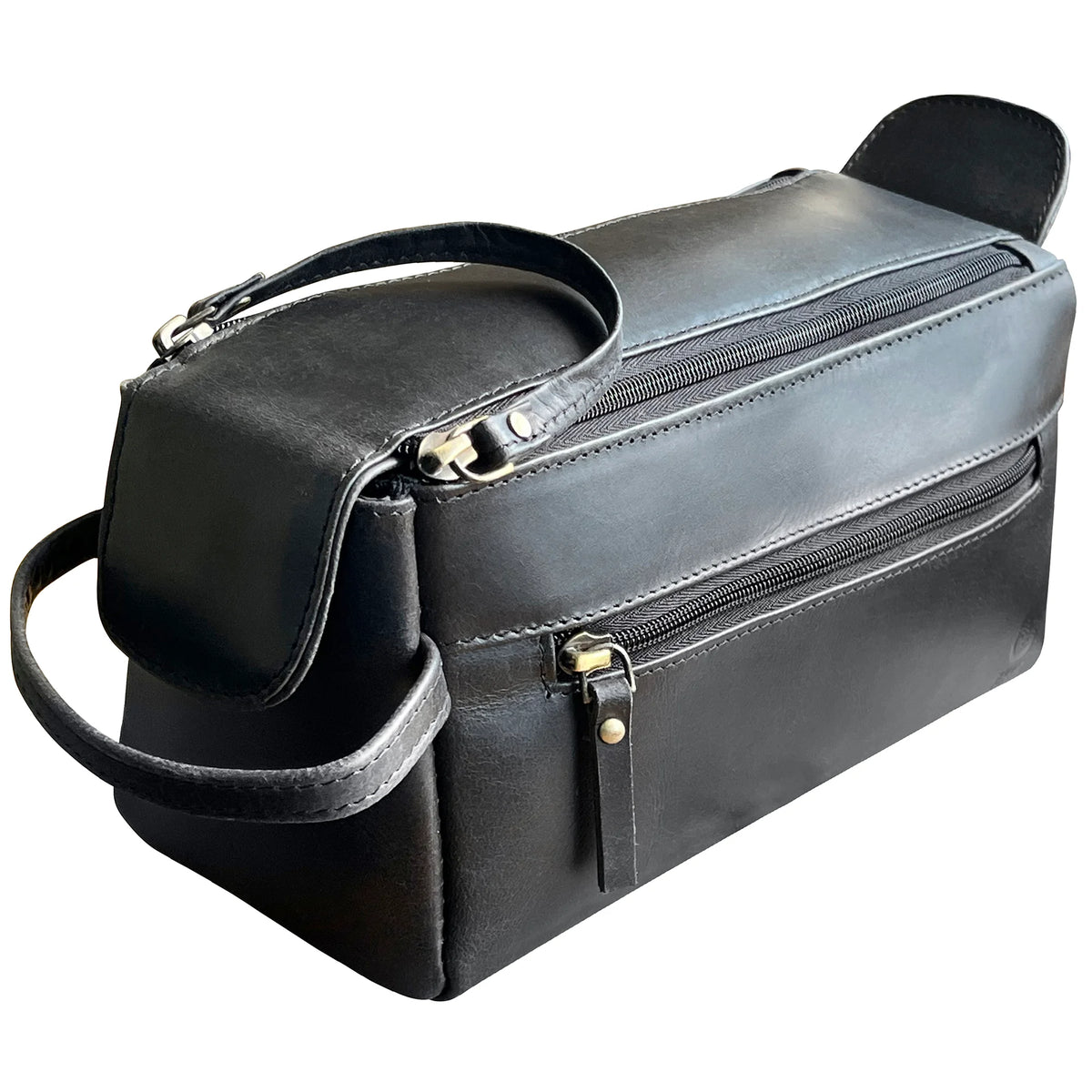 Leather Toiletry Bag for Men (Black) Rustic Town