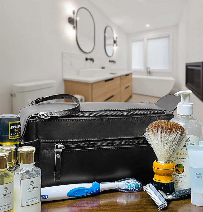 Leather Toiletry Bag for Men (Black) – Rustic Town