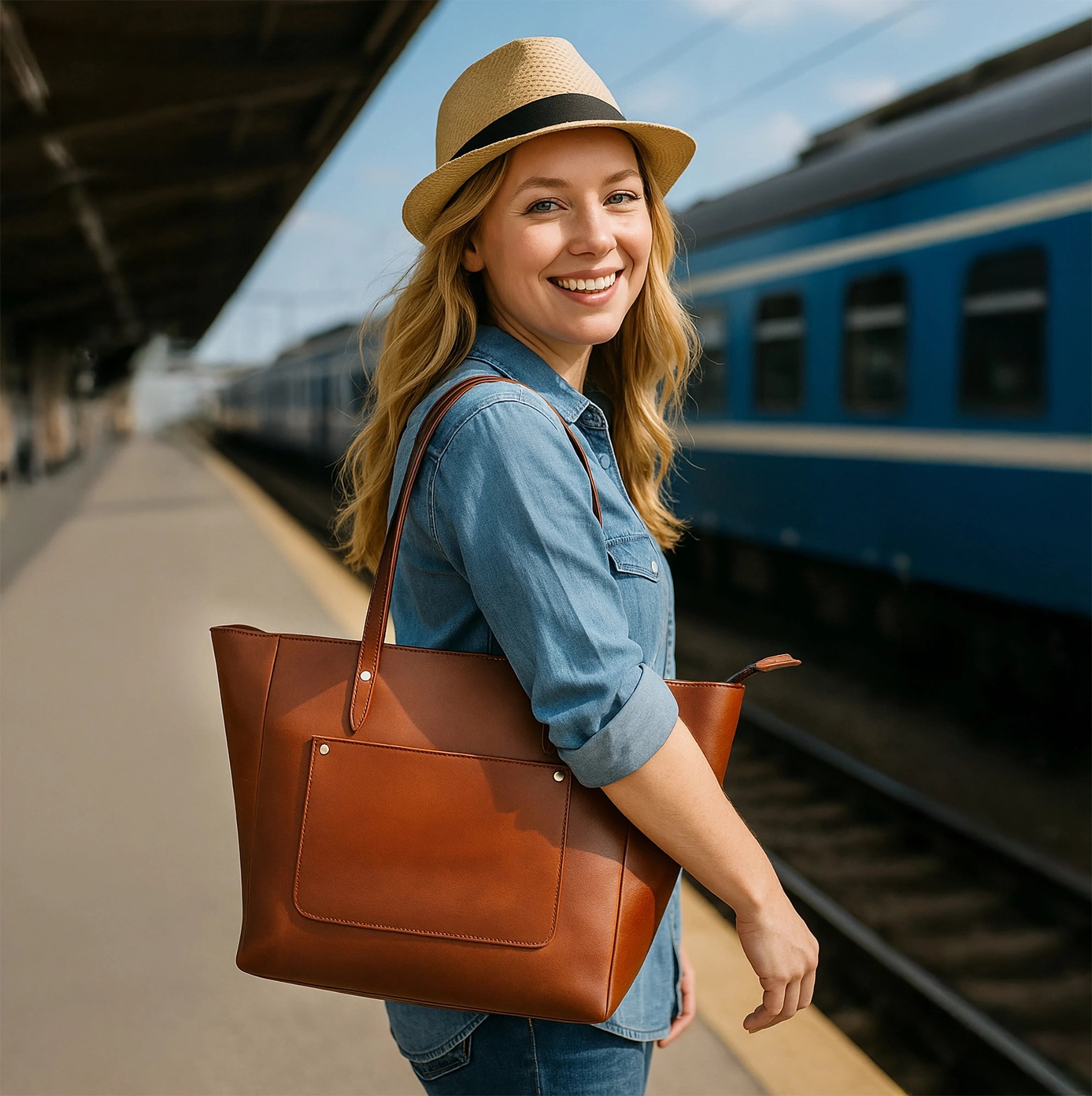 Leather Tote Bag for Women - Timeless Shoulder Handbag