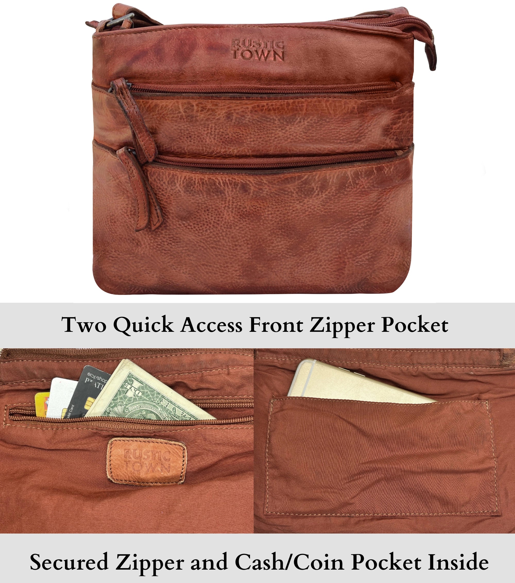 Leather Crossbody Bag for Women, Brown