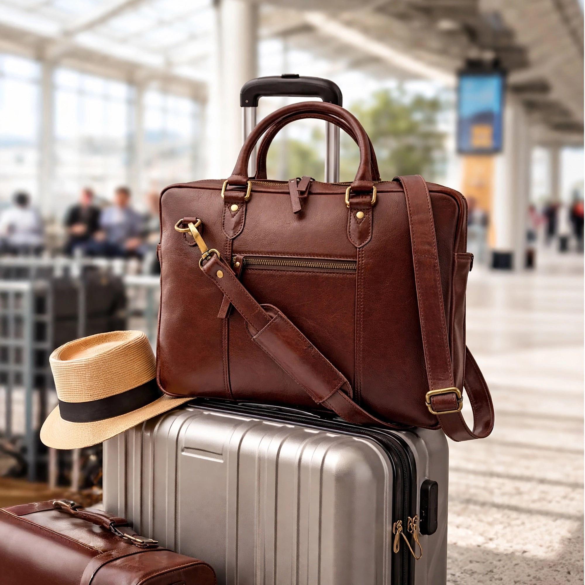 Full-Grain Leather Satchel Briefcase | Slim Laptop Work Bag