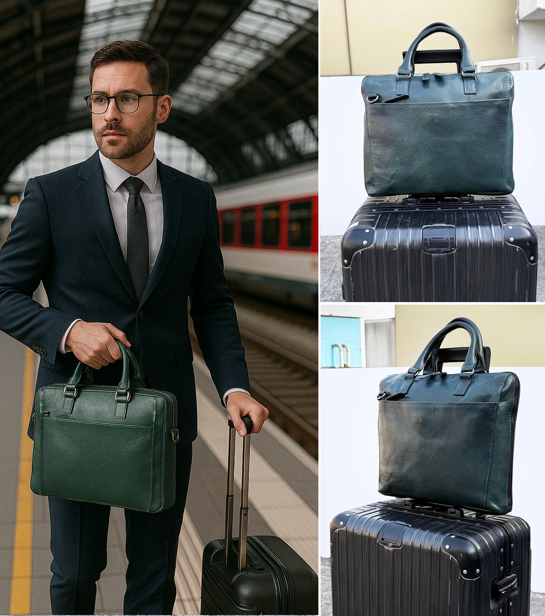 Leather Messenger Bag for Men Women Vintage Travel 14 inch Laptop Briefcase Shoulder Bag