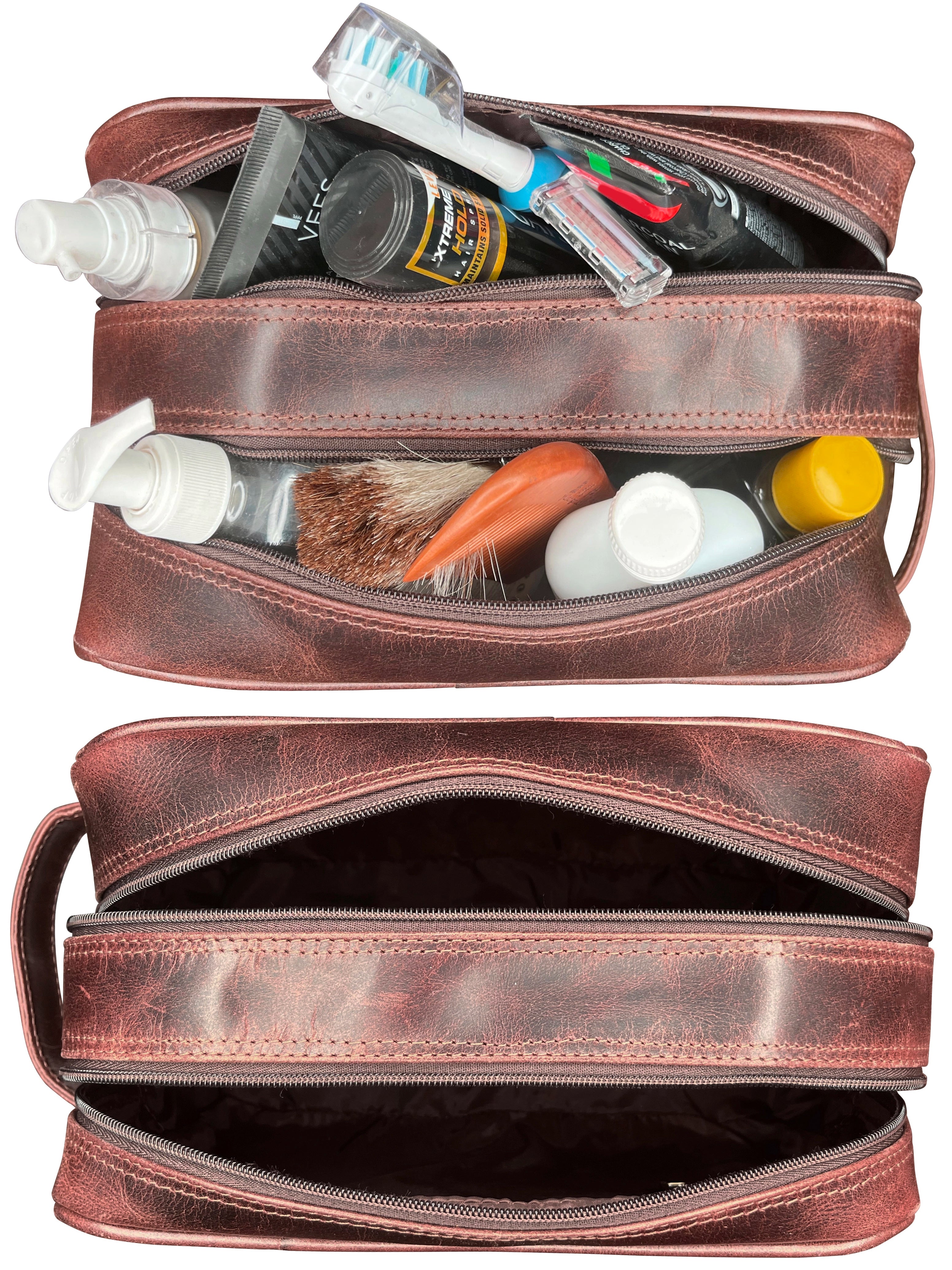 Johnny Leather Travel Dopp Kit for Men (Walnut Brown)