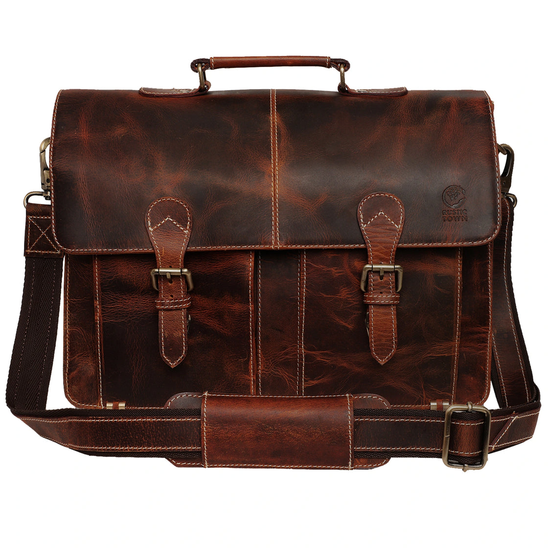 Leather Briefcase Rustic Town