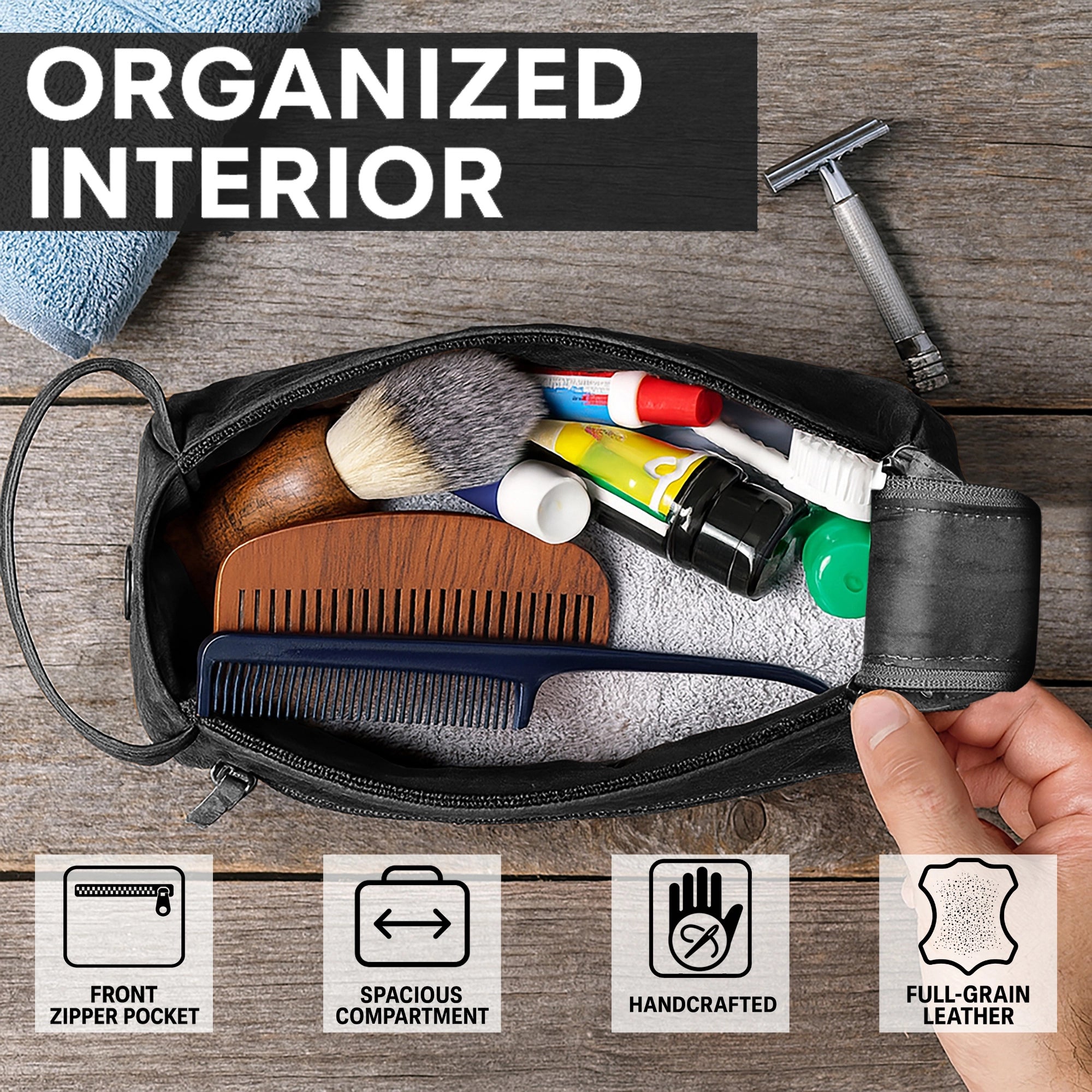 Leather Toiletry Bag for Men (Black)