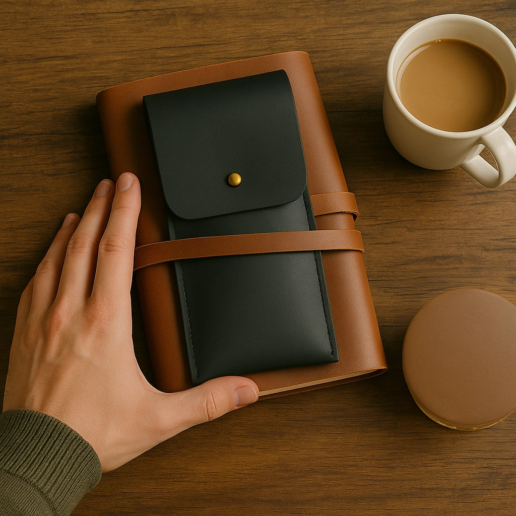 Leather Pen Case - Handmade Pen Protective Sleeve Cover (Black)