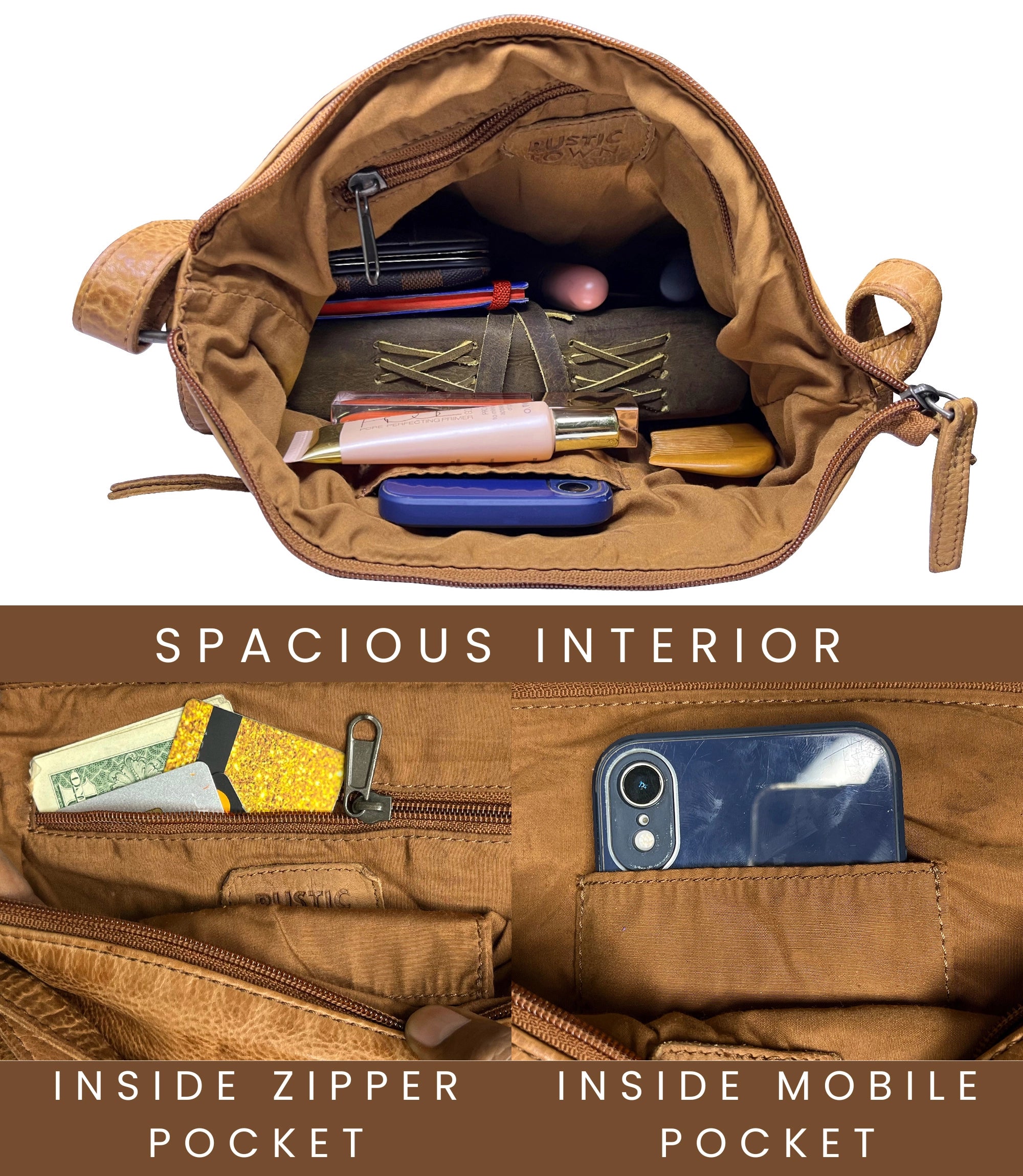 Leather Sling Bag for Women, Cognac