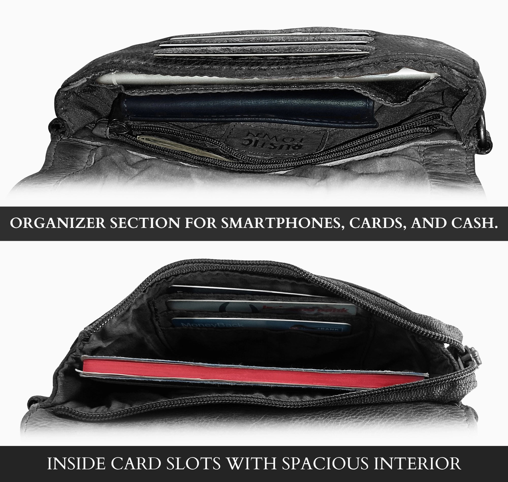 Leather Wallet Travel Purse Waist Bag for Women, Black