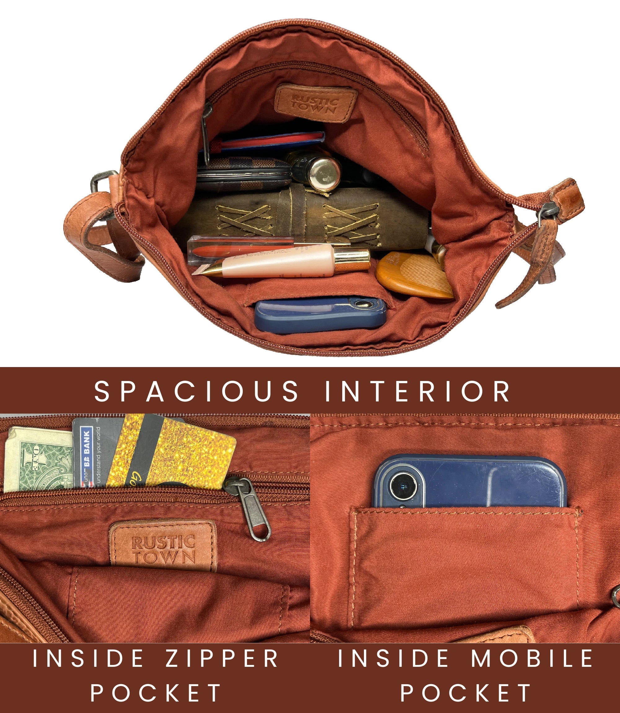 Leather Sling Bag for Women, Brown