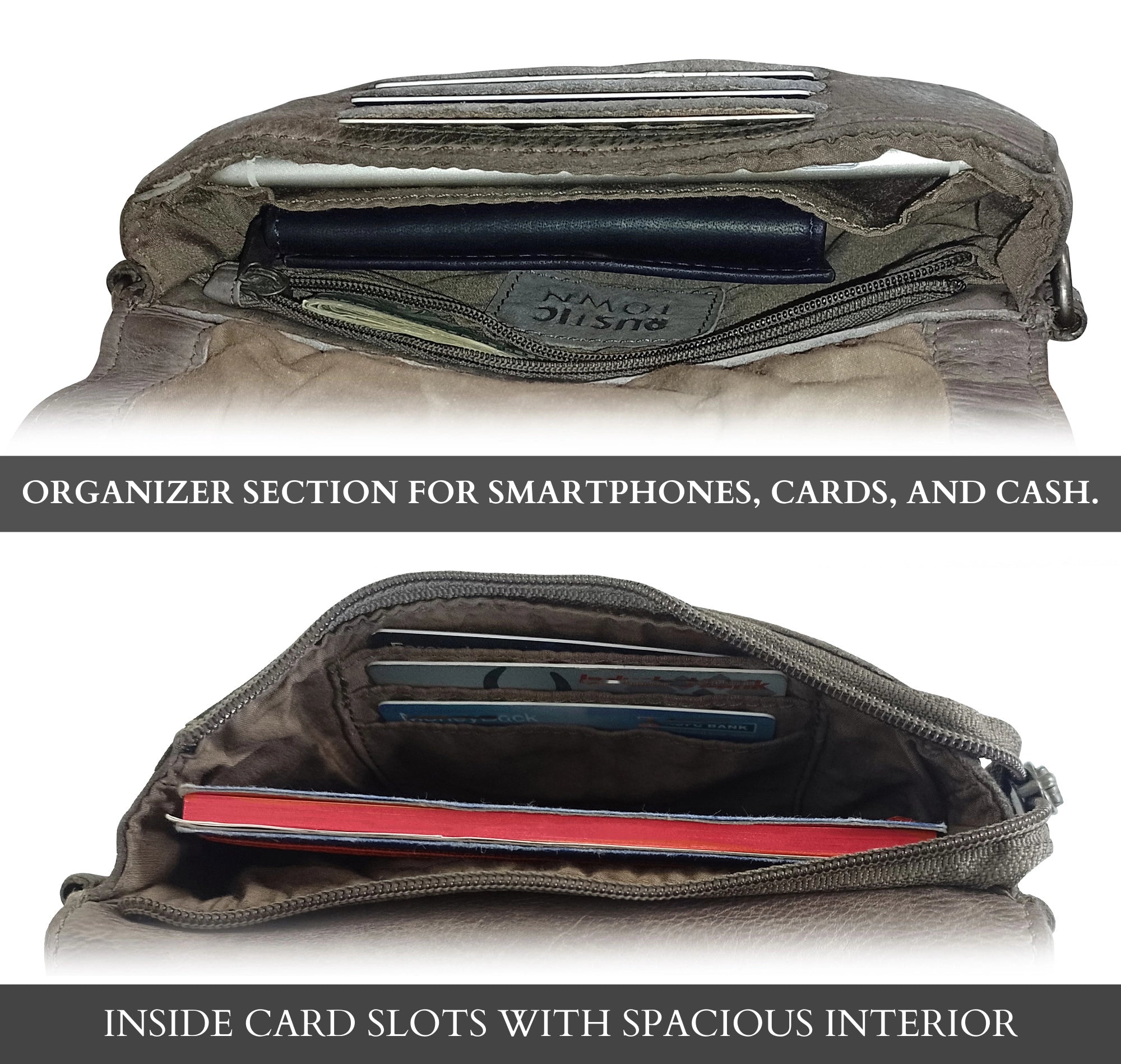 Leather Wallet Travel Purse Waist Bag for Women, Stone Brown