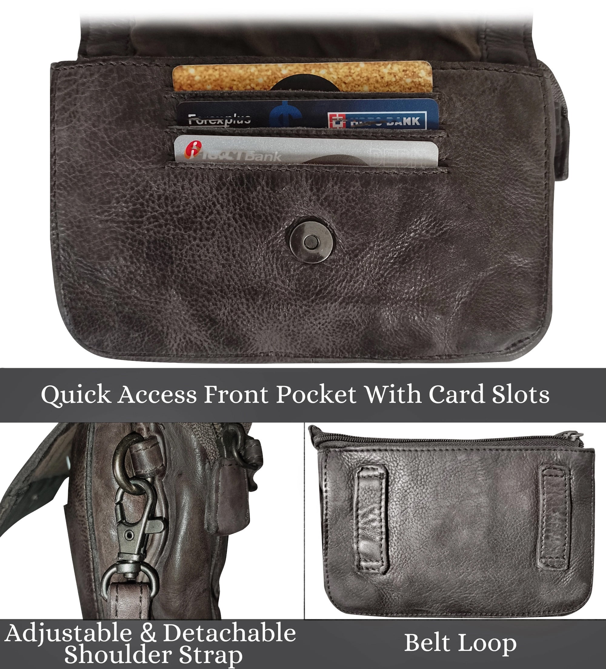 Leather Wallet Travel Purse Waist Bag for Women, Stone Brown