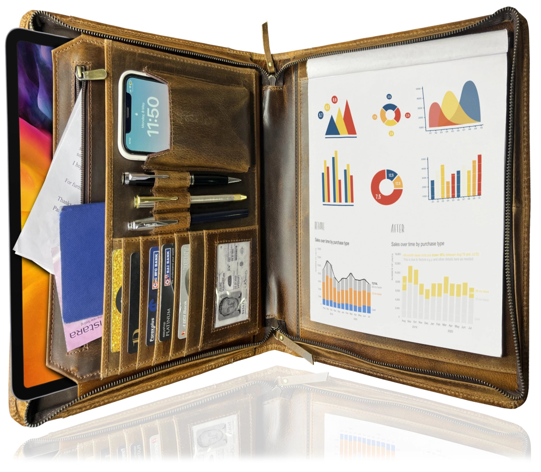 Kingsman Business Leather Padfolio (Antique Brown)