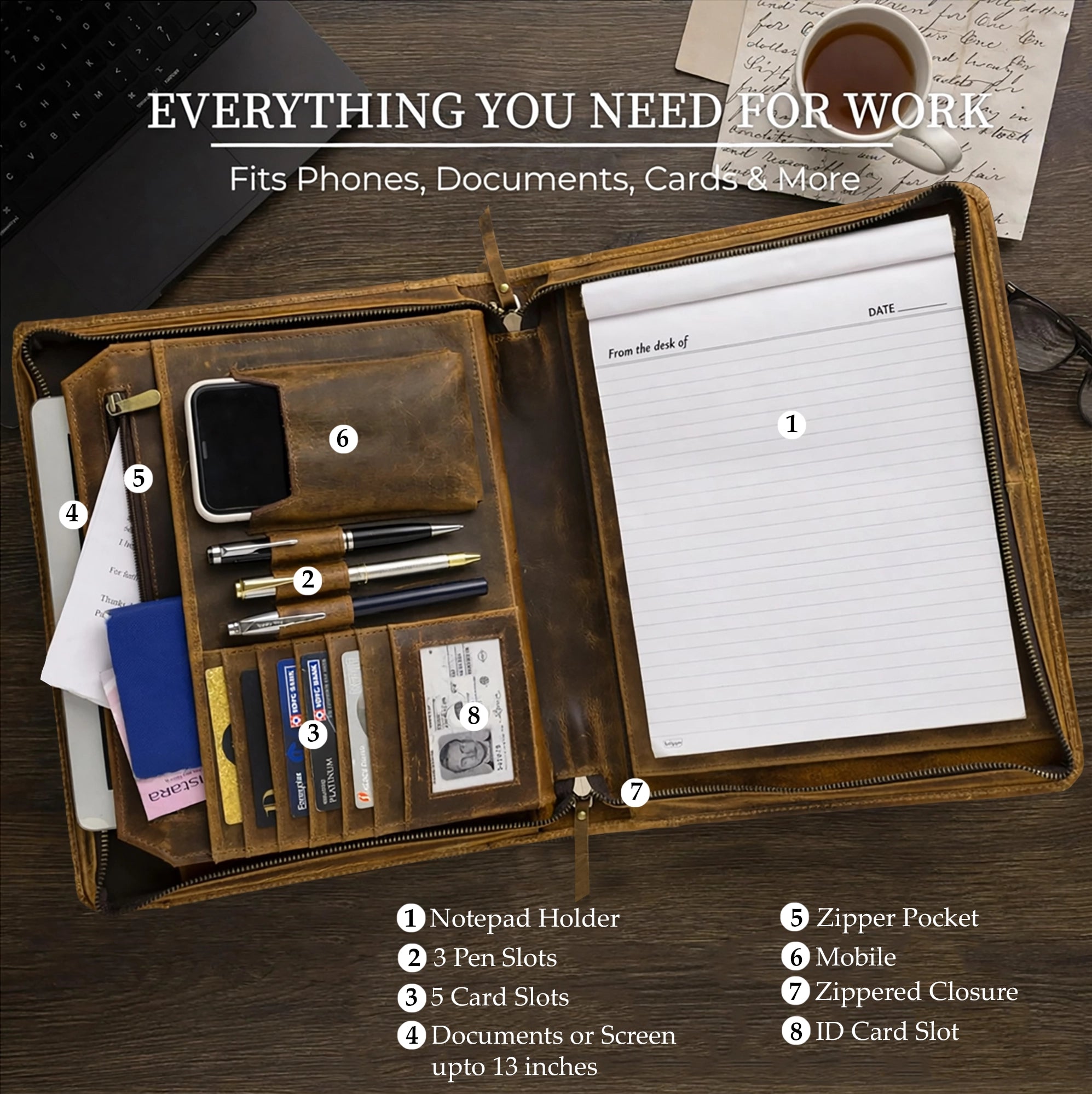 Kingsman Business Leather Padfolio (Antique Brown)