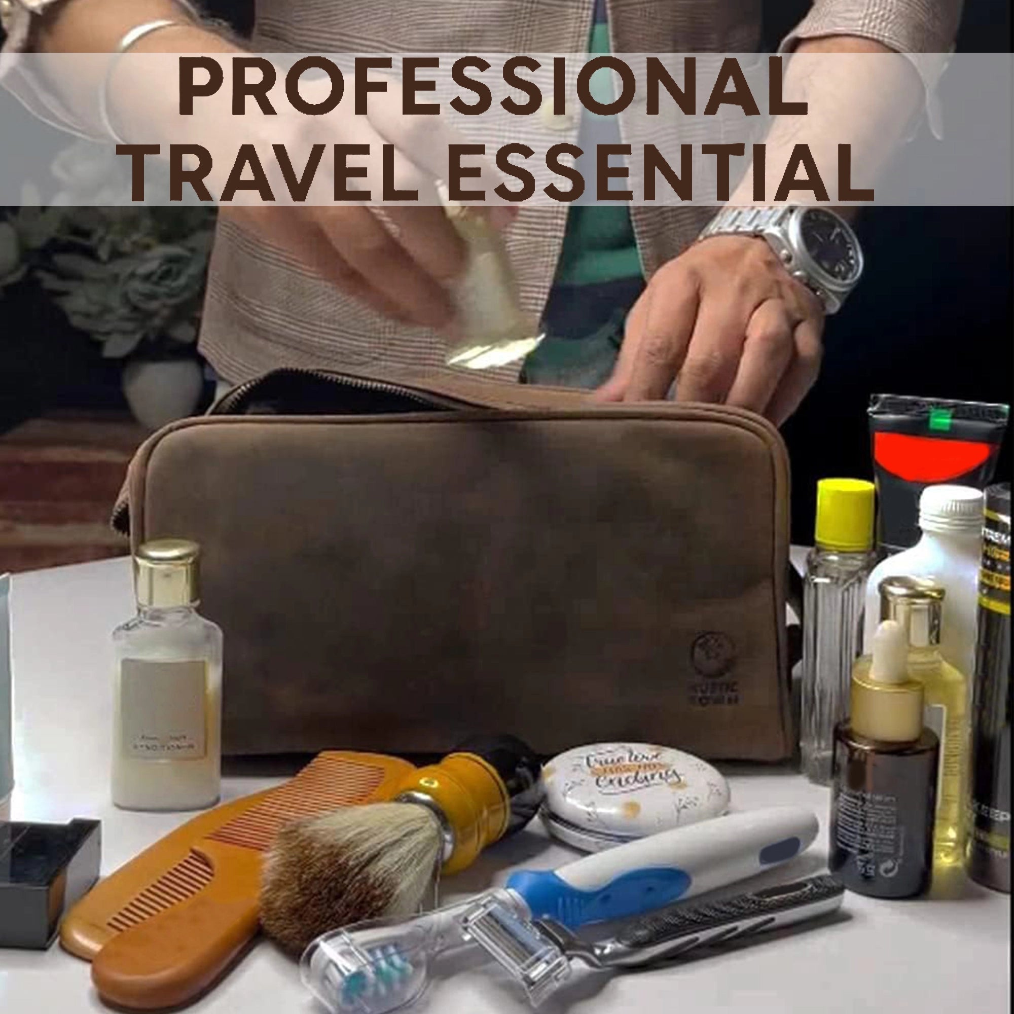 Johnny Men's Leather Travel Dopp Kit (Dark Brown) - Mike