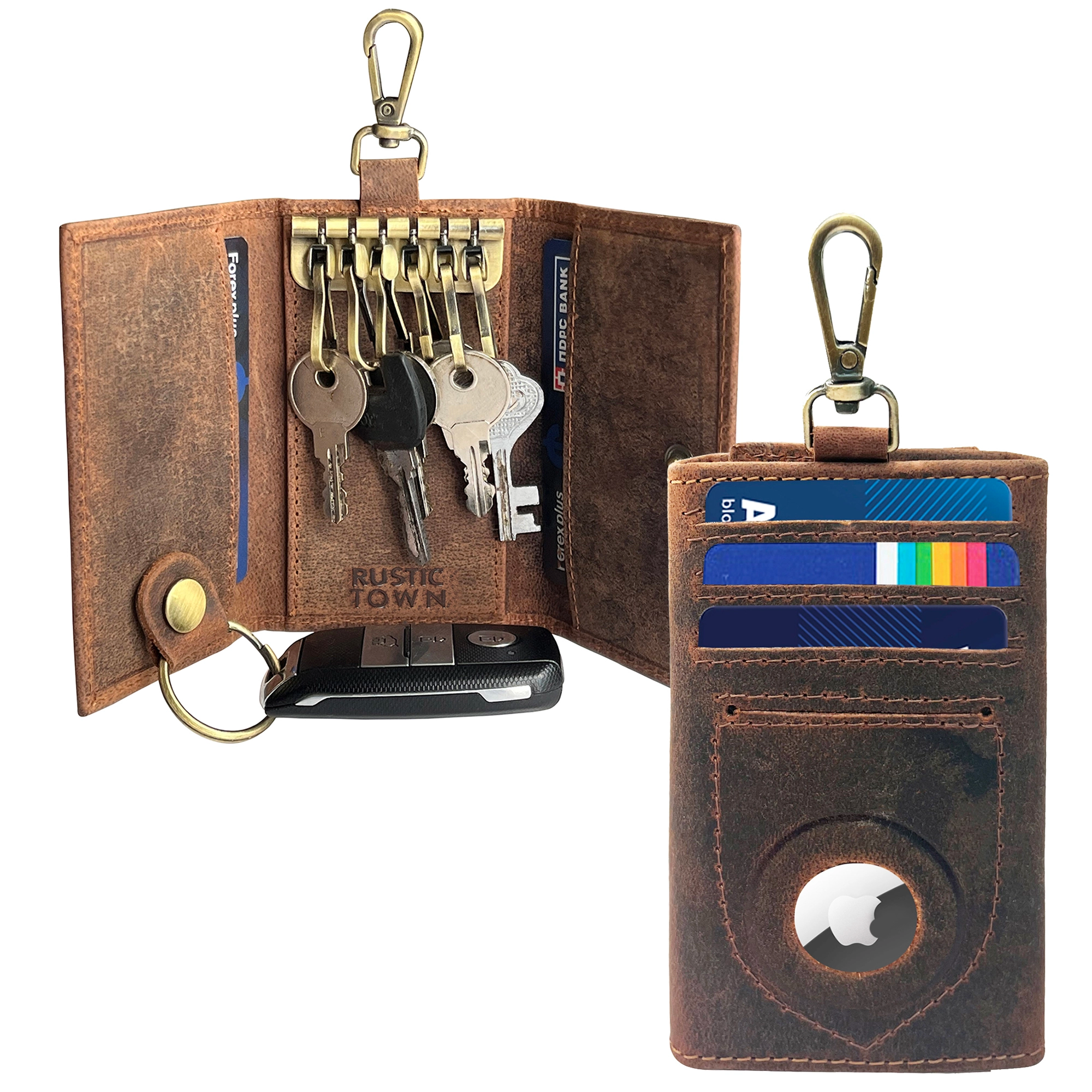 Leather Key Holder - Slim Keychain AirTag Holder Wallet