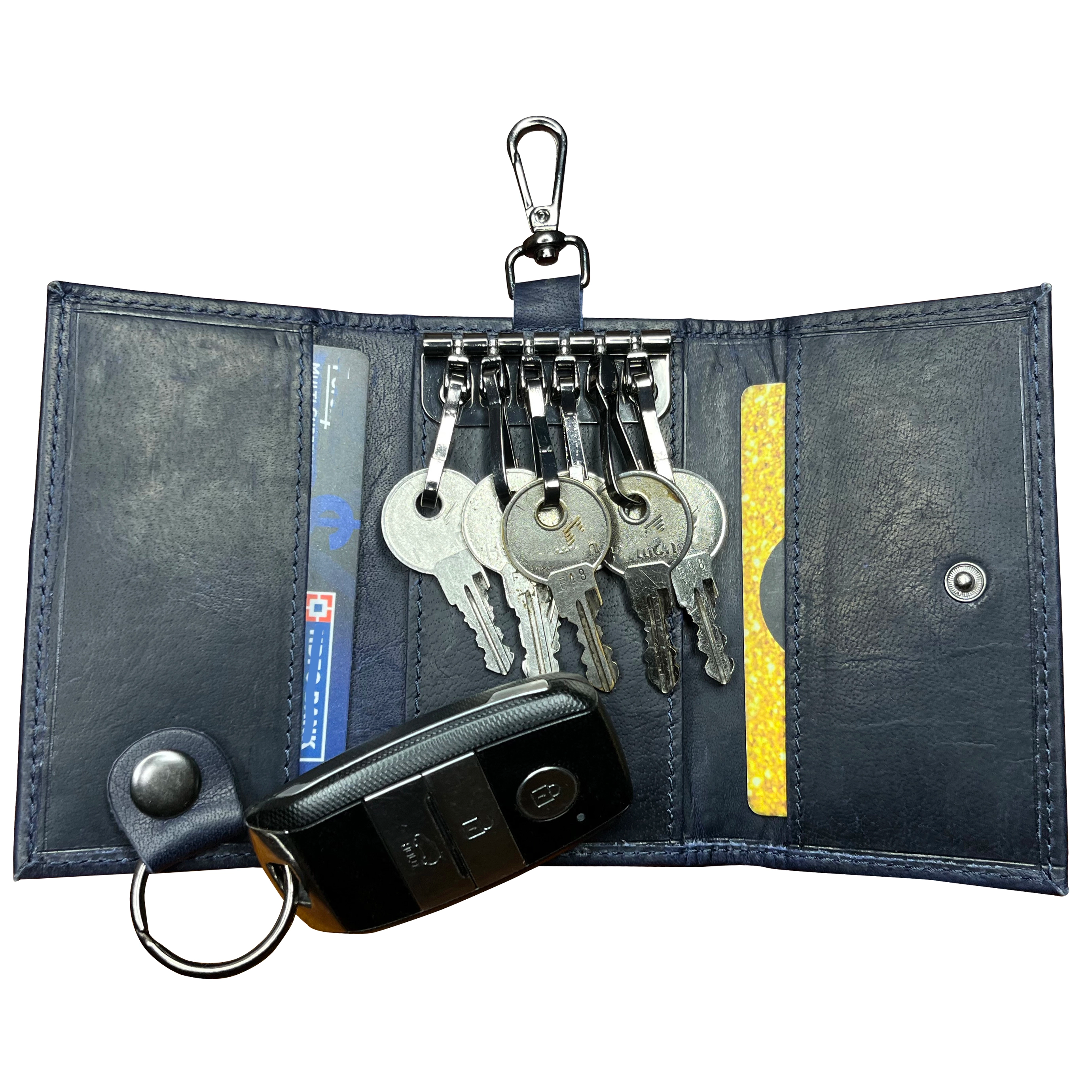 Leather Key Holder Smart Fob Car Key Loop Slim Keychain (Blue)