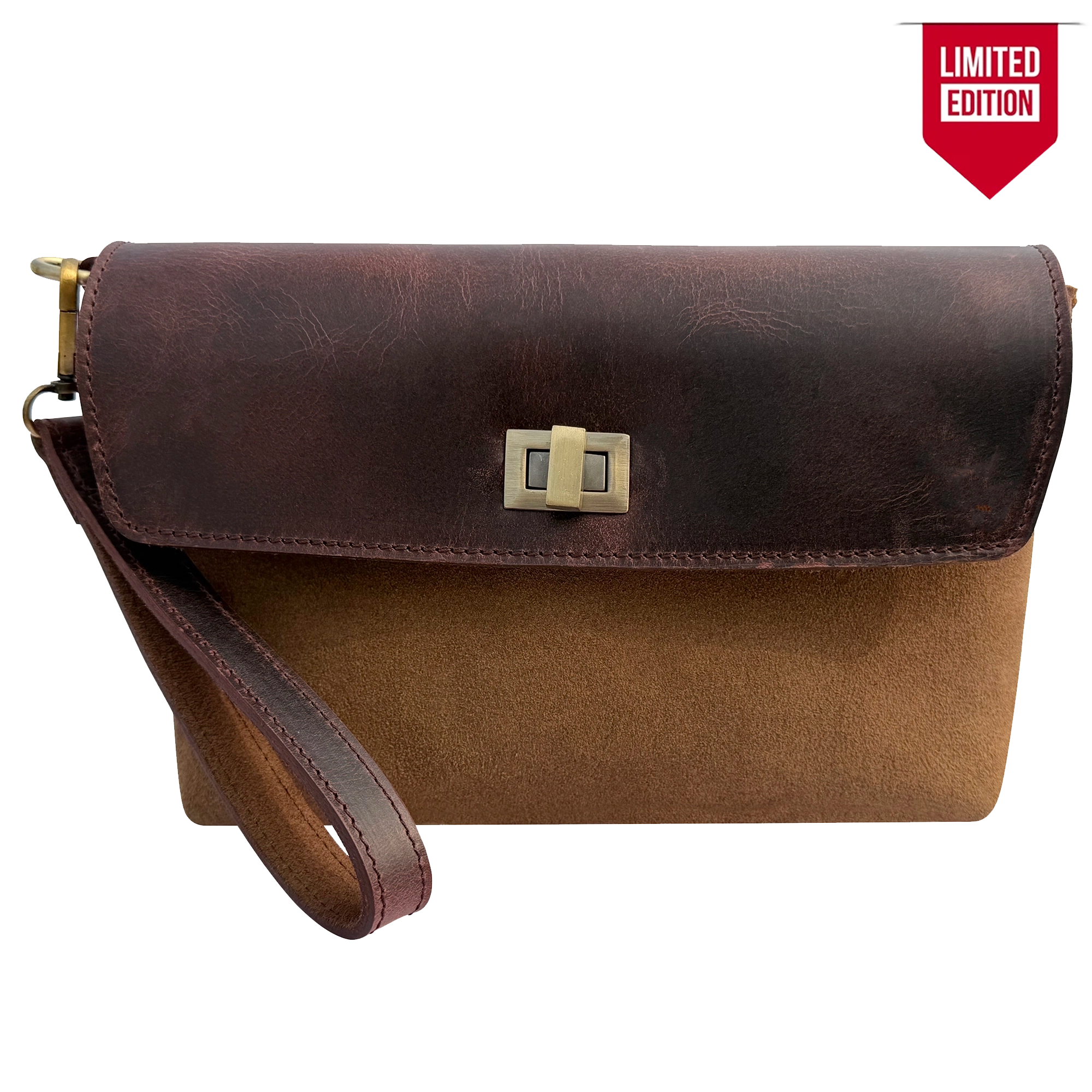 Full-Grain Leather & Suede Wristlet Travel Clutch Purse for Women