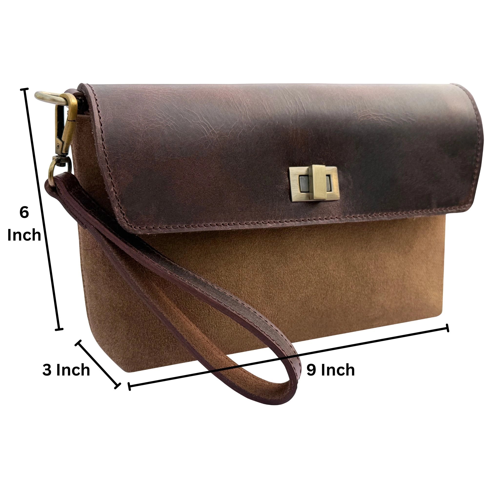 Full-Grain Leather & Suede Wristlet Travel Clutch Purse for Women