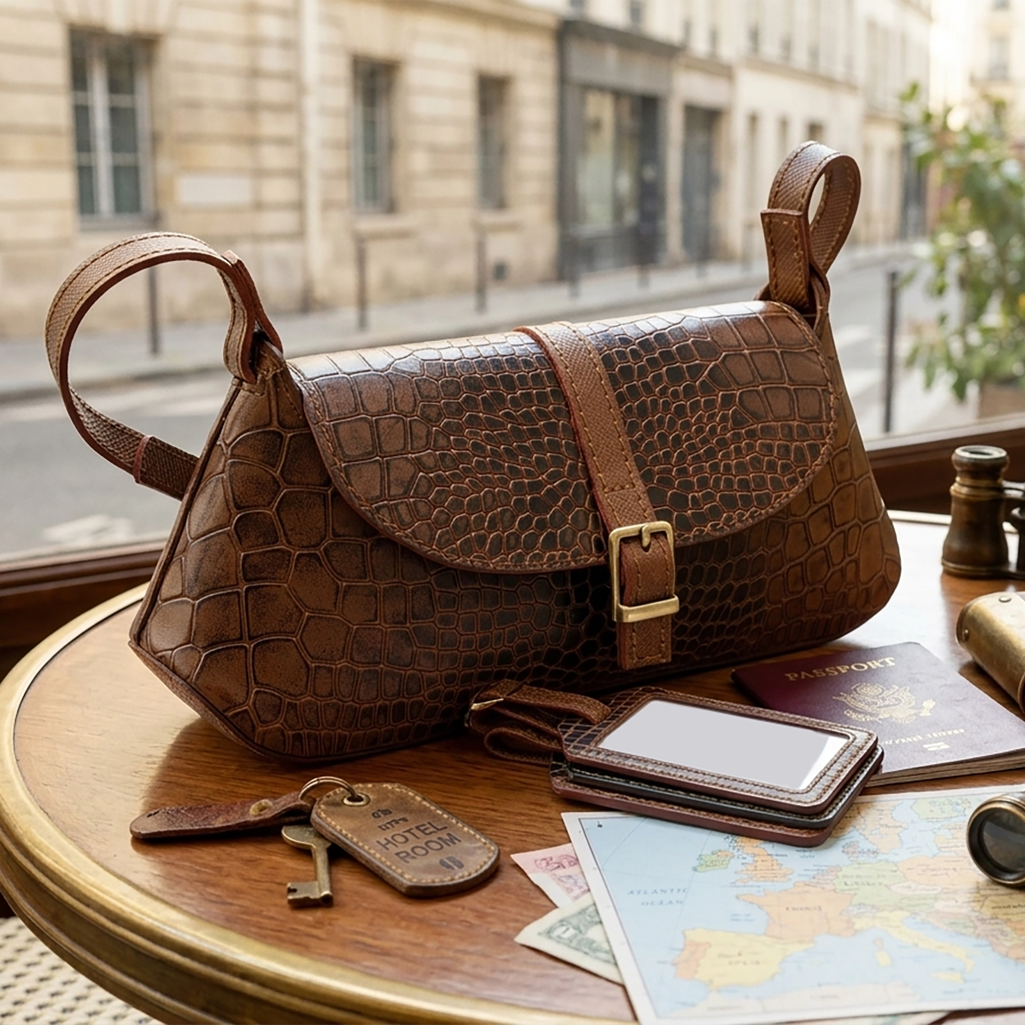 Croc-Embossed Mini Shoulder Bag - Trapezoid Crossbody Sling Bag
