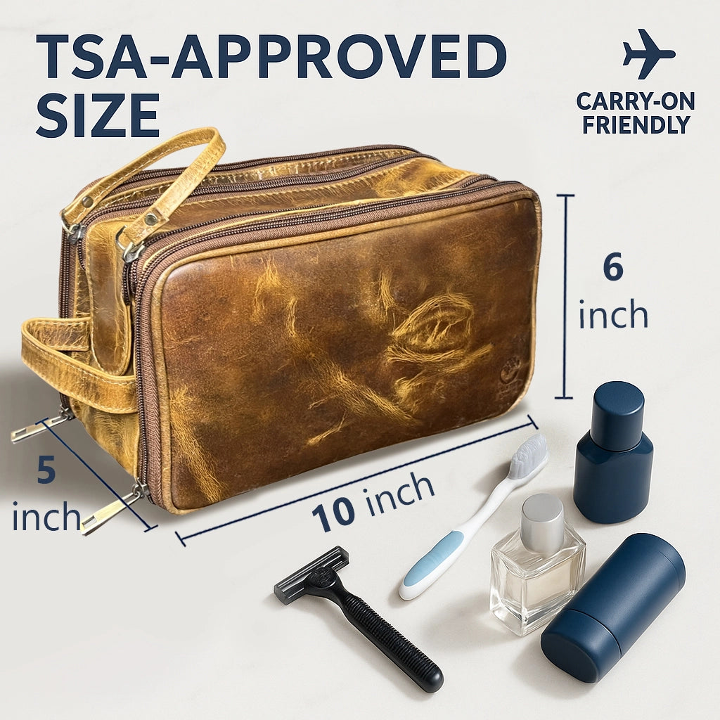 Leather Toiletry Bag for Women Men By Rustic Town