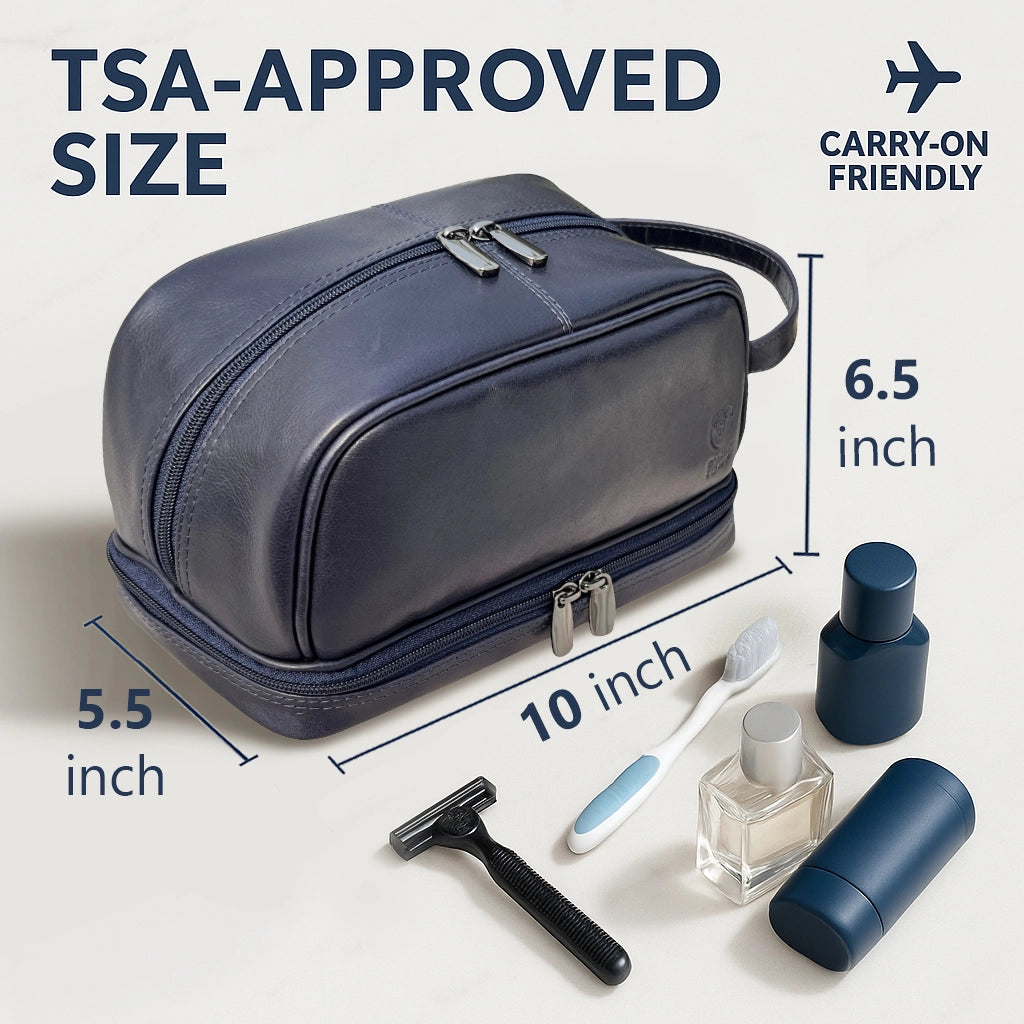 Leather Toiletry Bag for Men & Women - Travel Dopp Shaving Kit