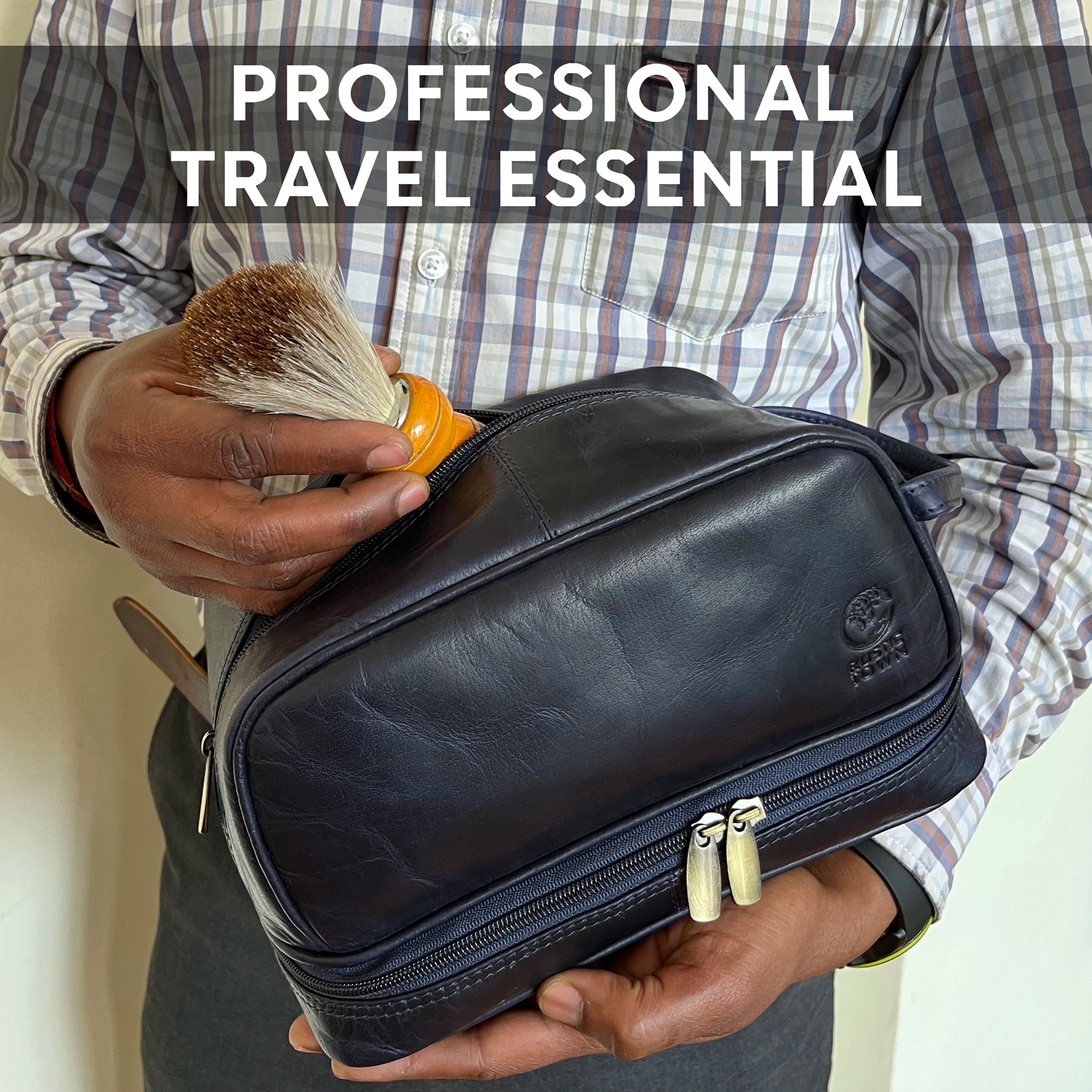 Leather Toiletry Bag for Men & Women - Travel Dopp Shaving Kit