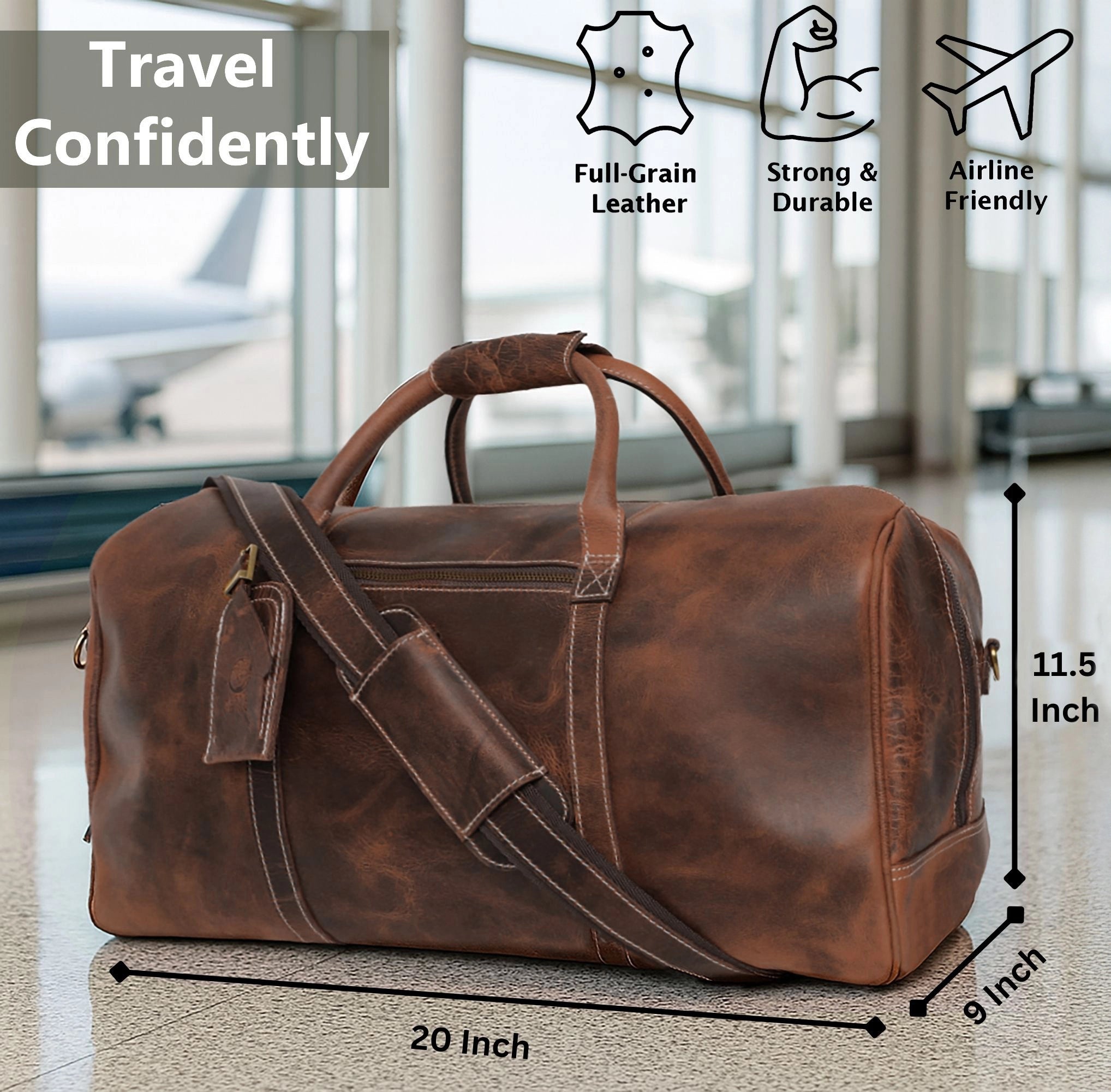 Sasha Carry On Leather Duffle Bag (Walnut Brown)