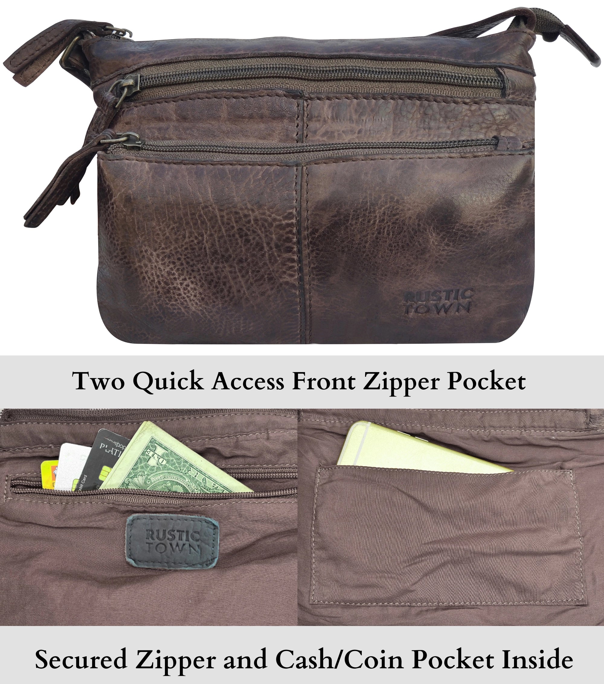 Leather Crossbody Handbag for Women, Stone Brown