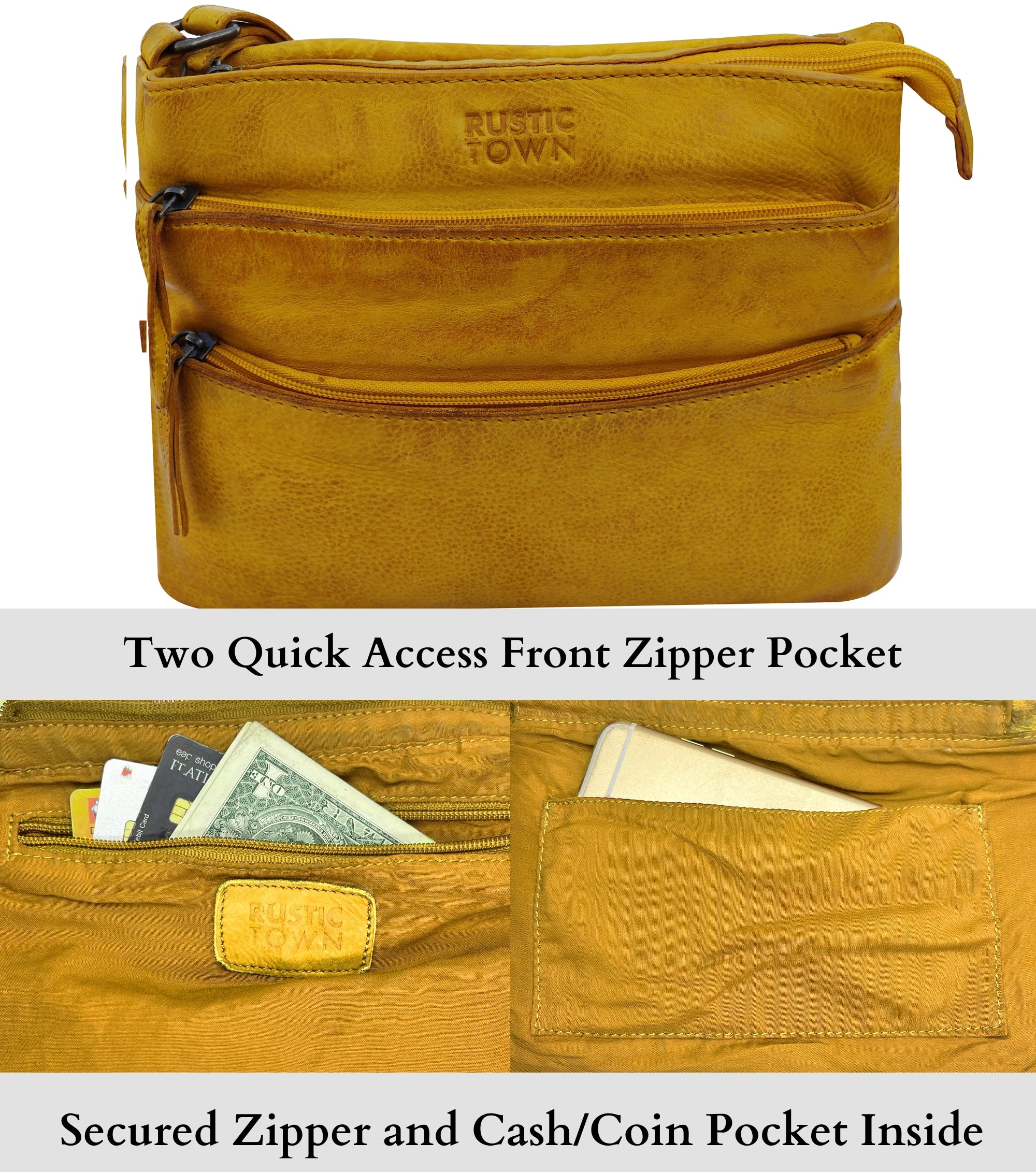 Leather Crossbody Bag for Women, Yellow