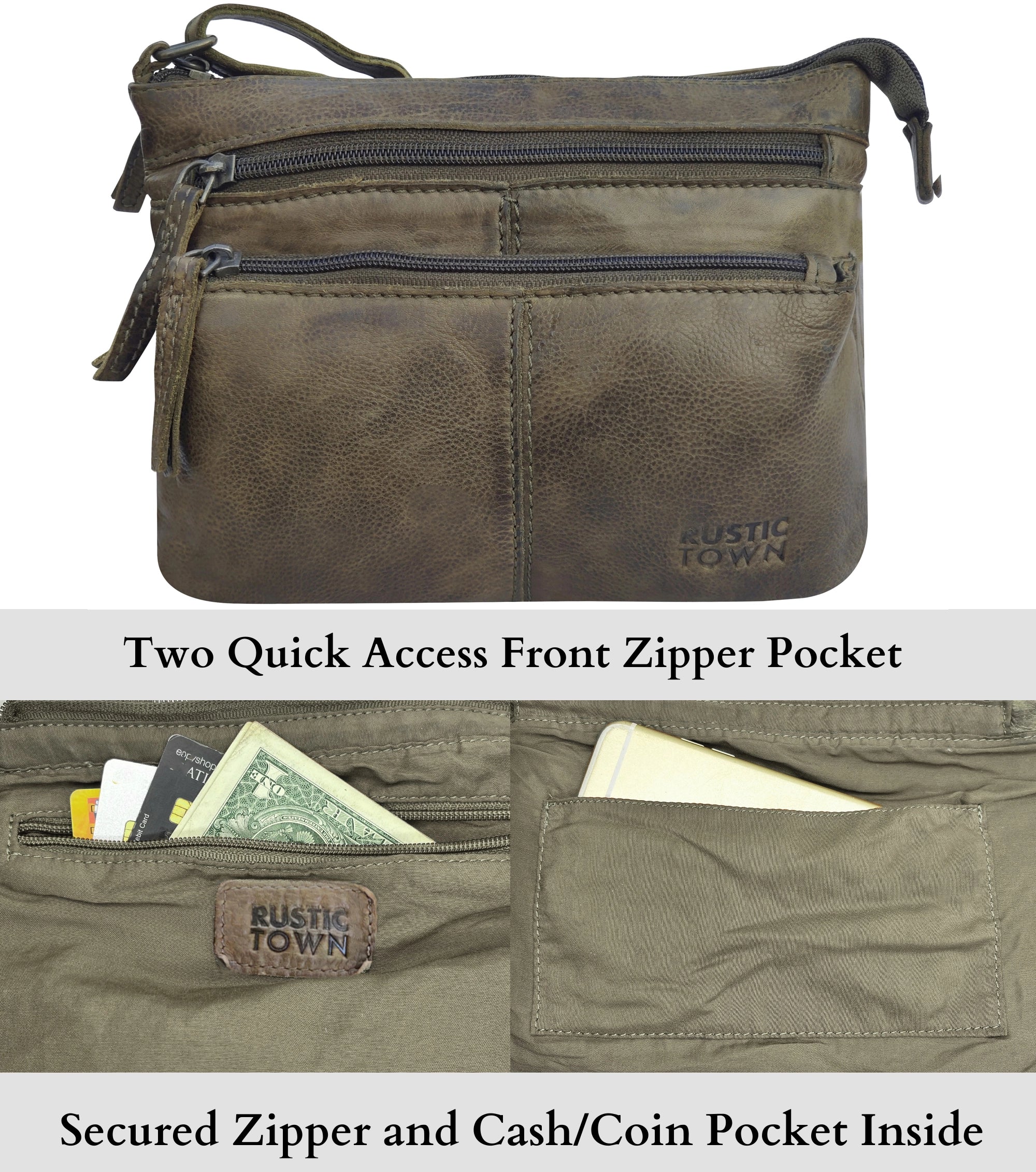 Leather Crossbody Handbag for Women, Olive