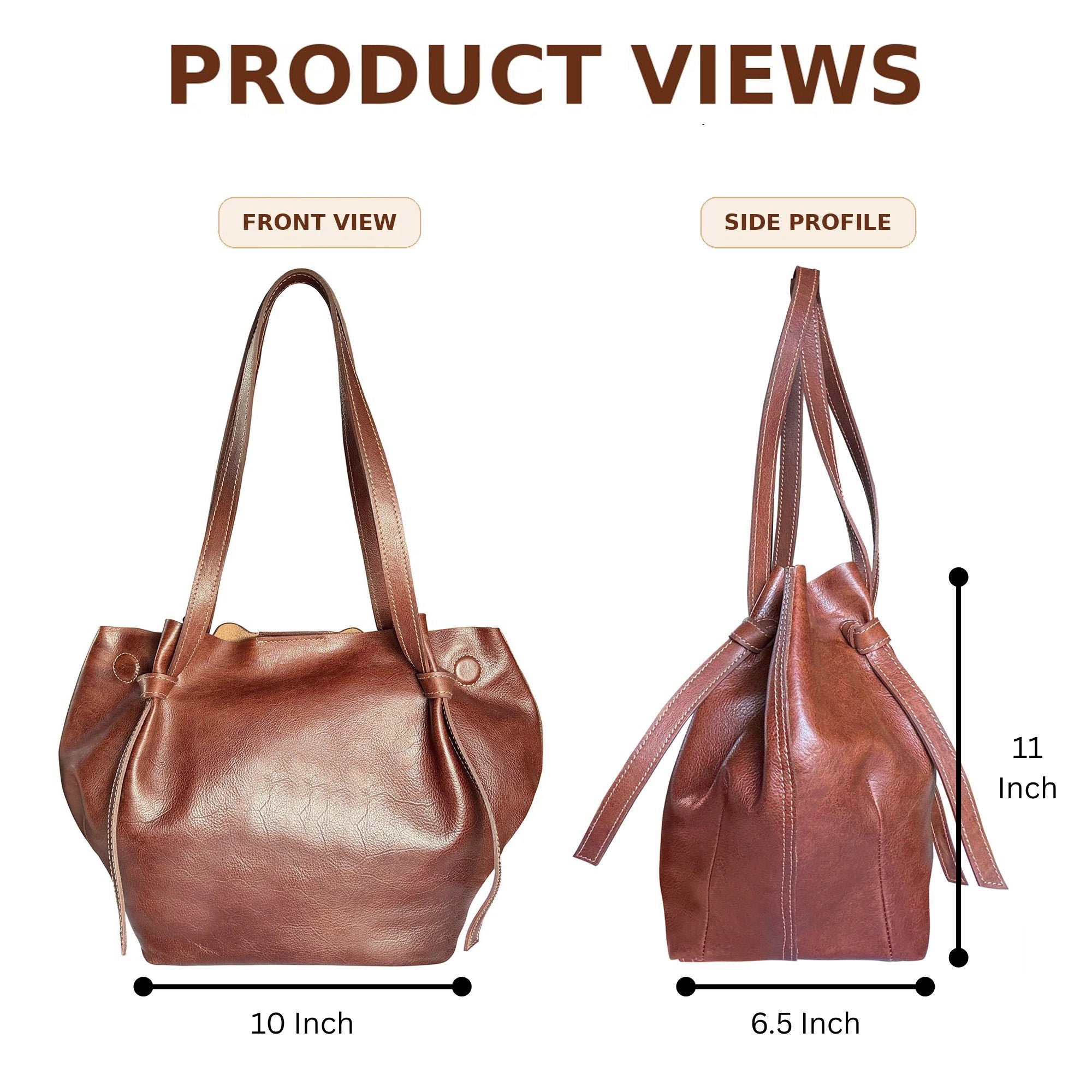 Full-Grain Leather Tote Bag for Women - Slouchy Shoulder Handbag