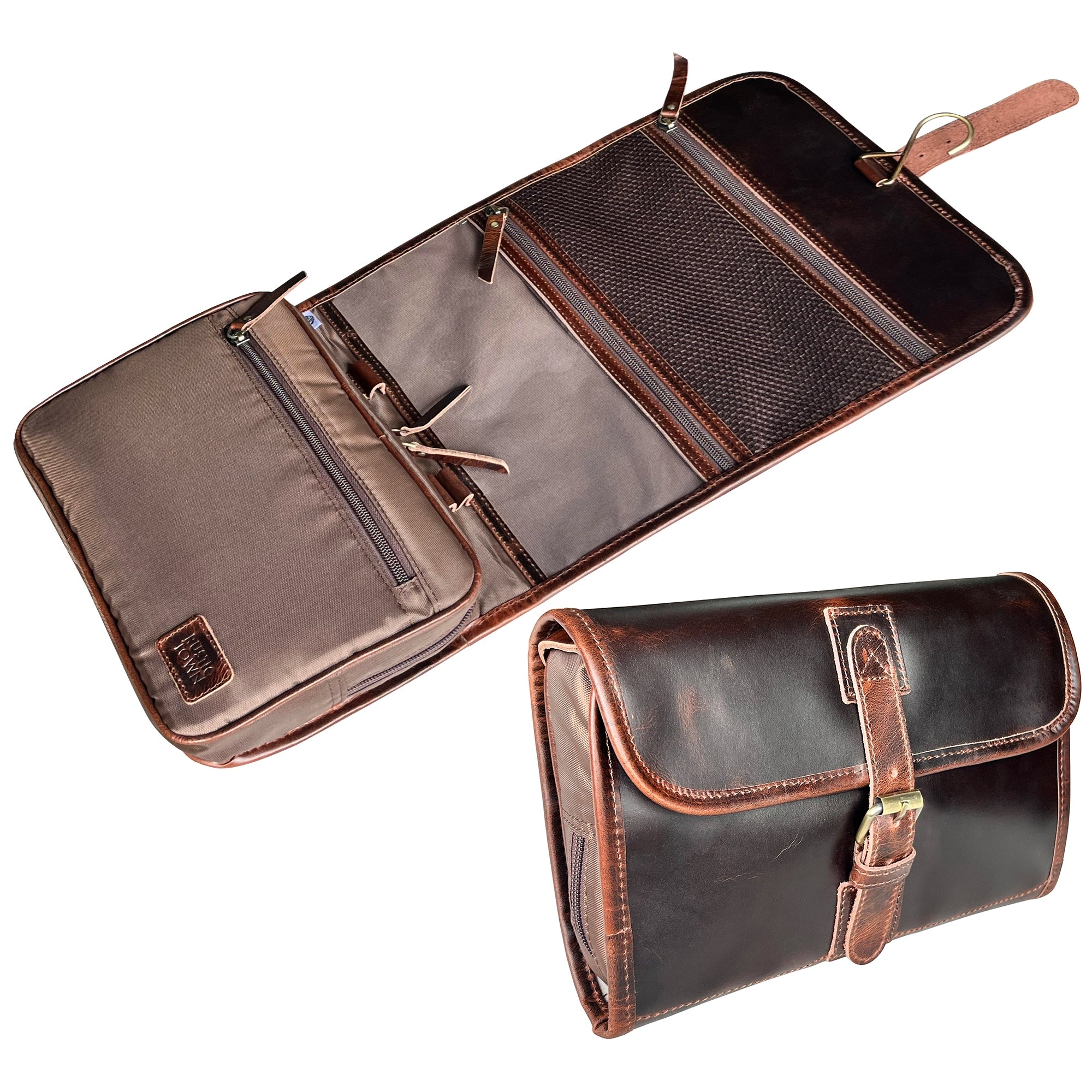 Leather Hanging Toiletry Bag for Men & Women