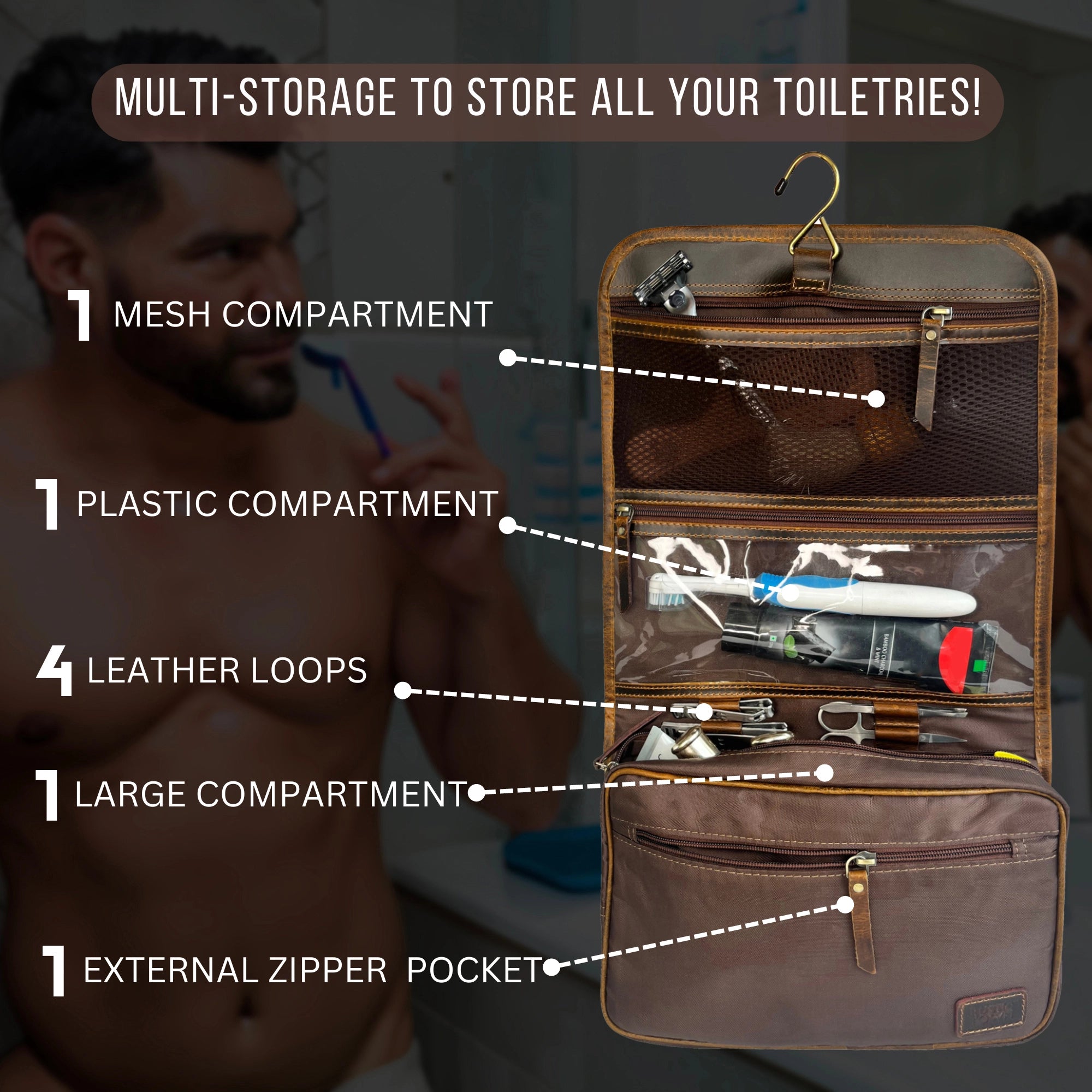 Leather Hanging Toiletry Bag