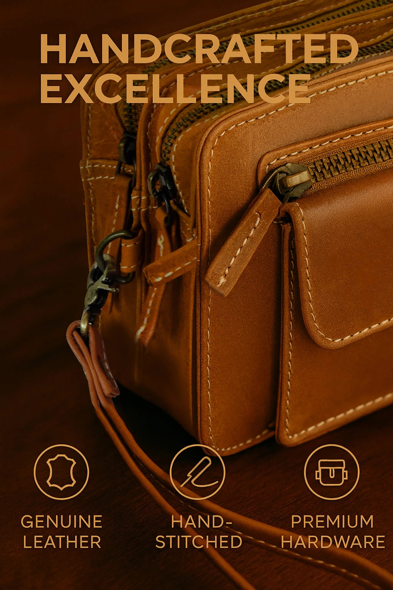 Leather Wrist Bag for Men - Compact Travel Murse Clutch Wallet