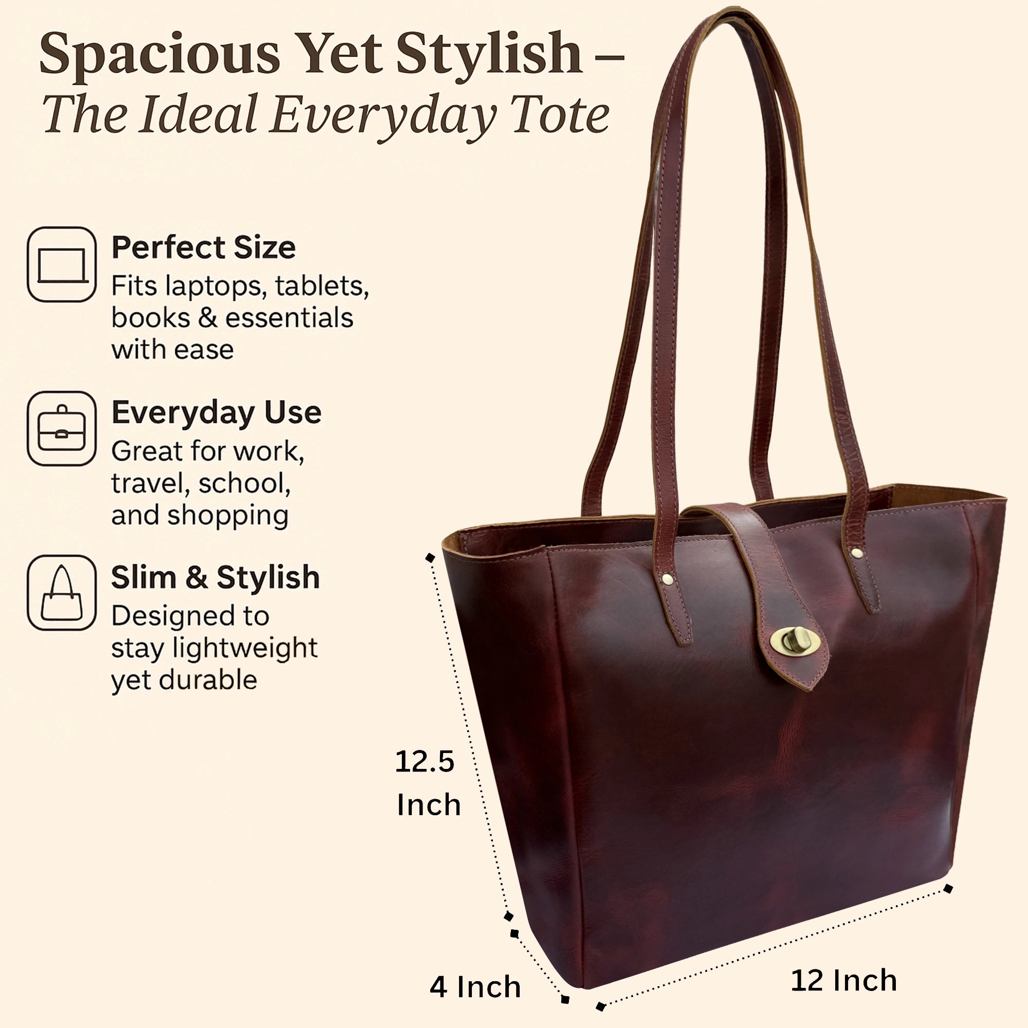 Leather Tote Bag for Women - Classic Shoulder Handbag