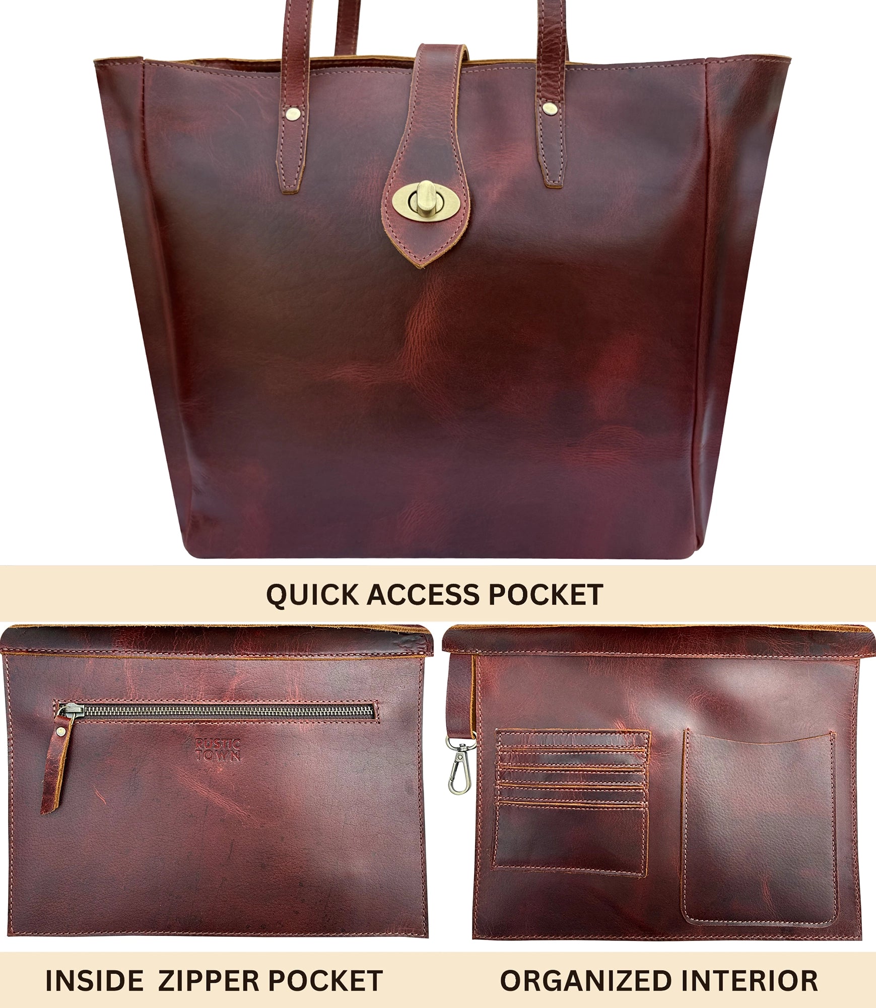 Leather Tote Bag for Women - Classic Shoulder Handbag